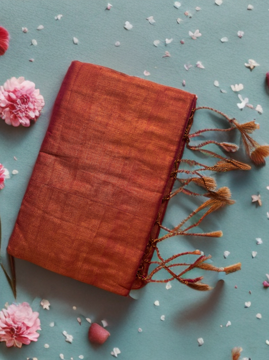 Tangerine Copper Cotton Tissue Saree