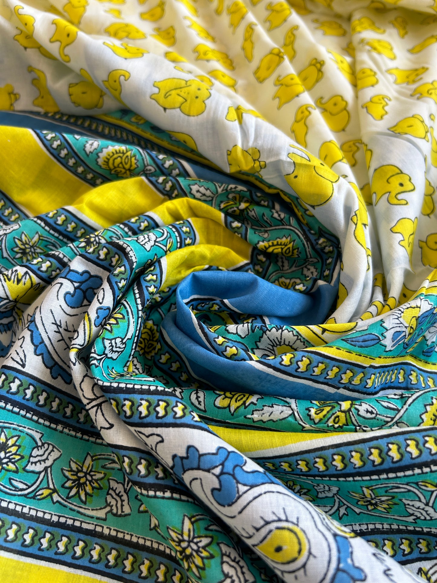 Yellow Baby Elephant Cotton Saree