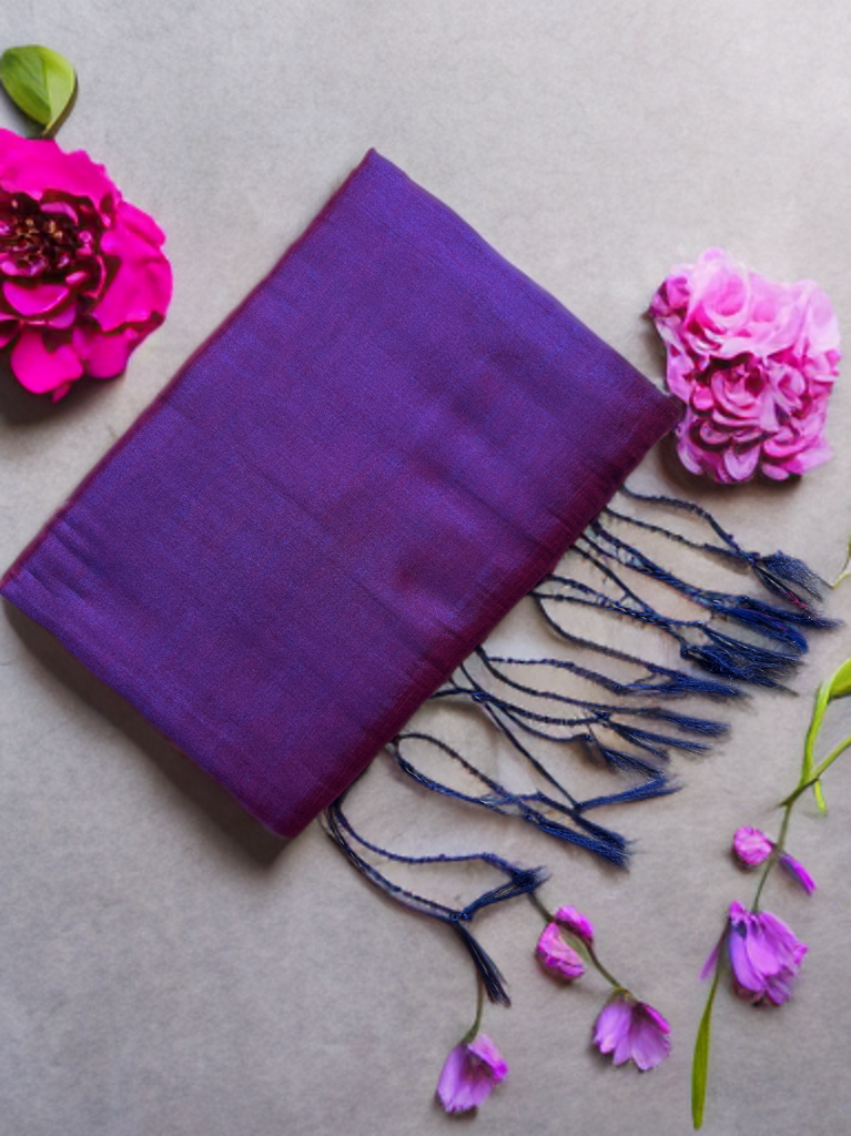 Plum Violet Cotton Tissue Saree