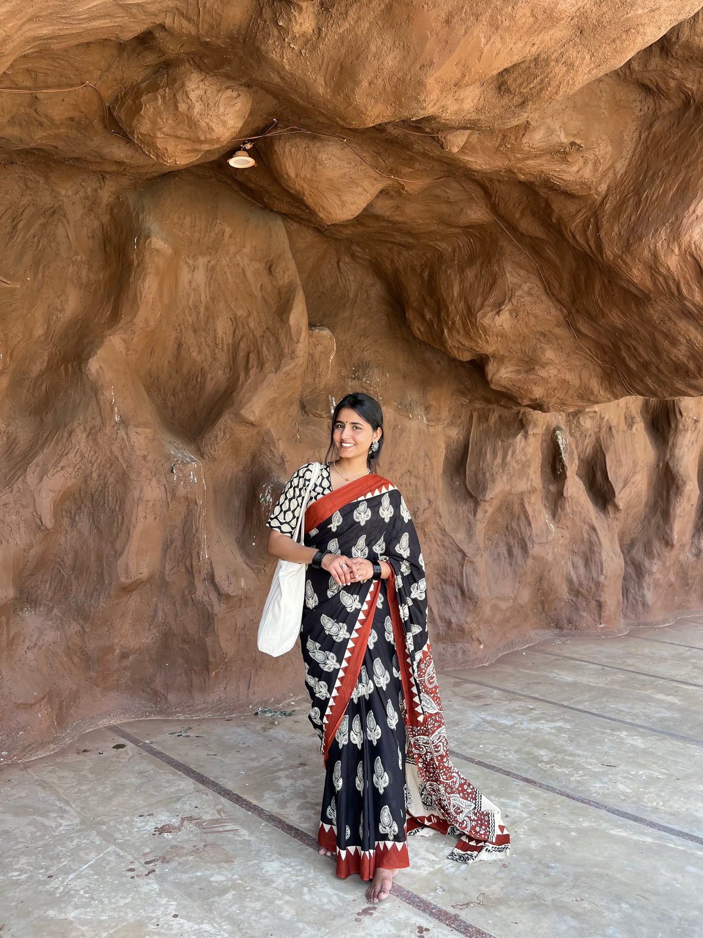 Midnight Melody Handblock Cotton Saree