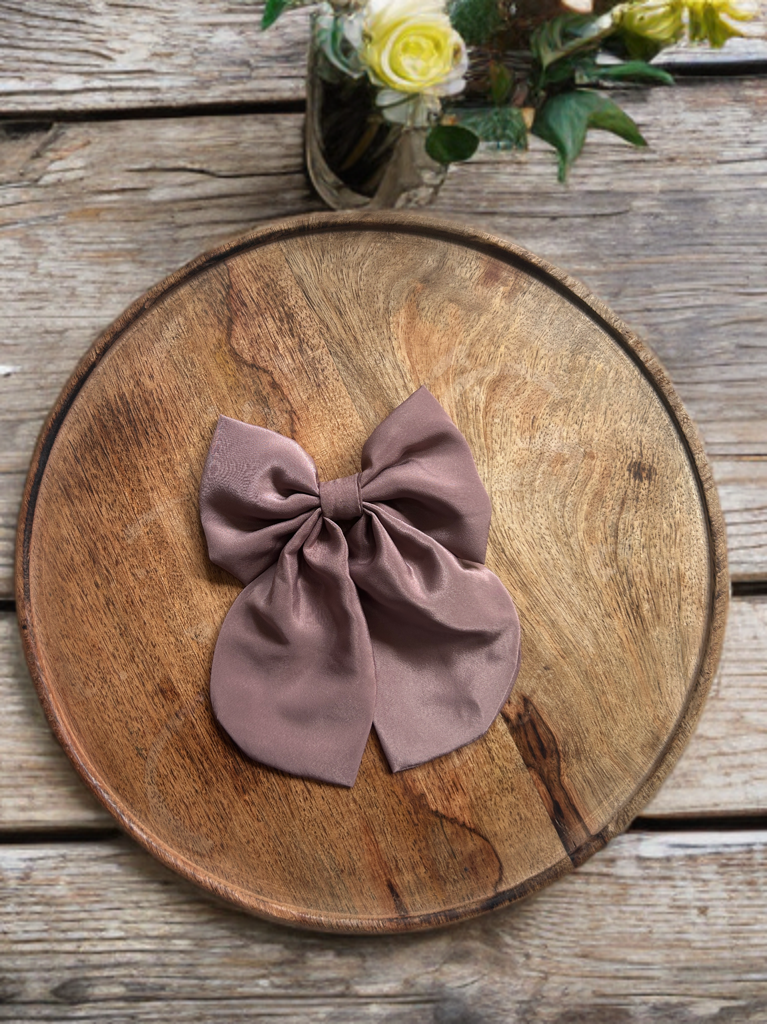 Dusty Mauve Satin Hair Bow With Alligator Clip
