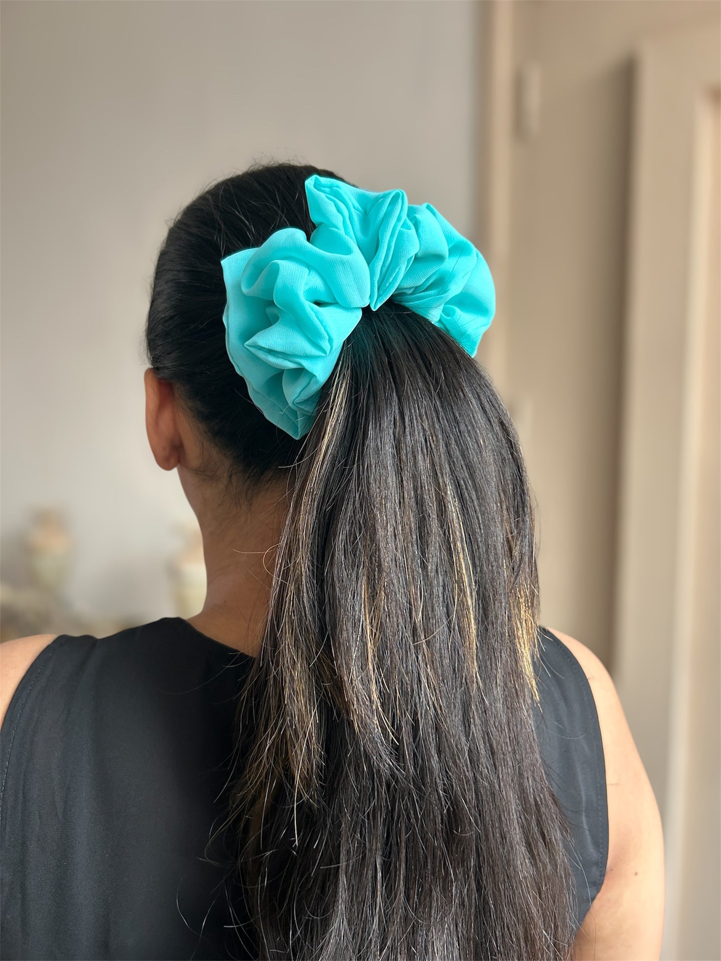Aqua Blue XL Soft Georgette Scrunchie