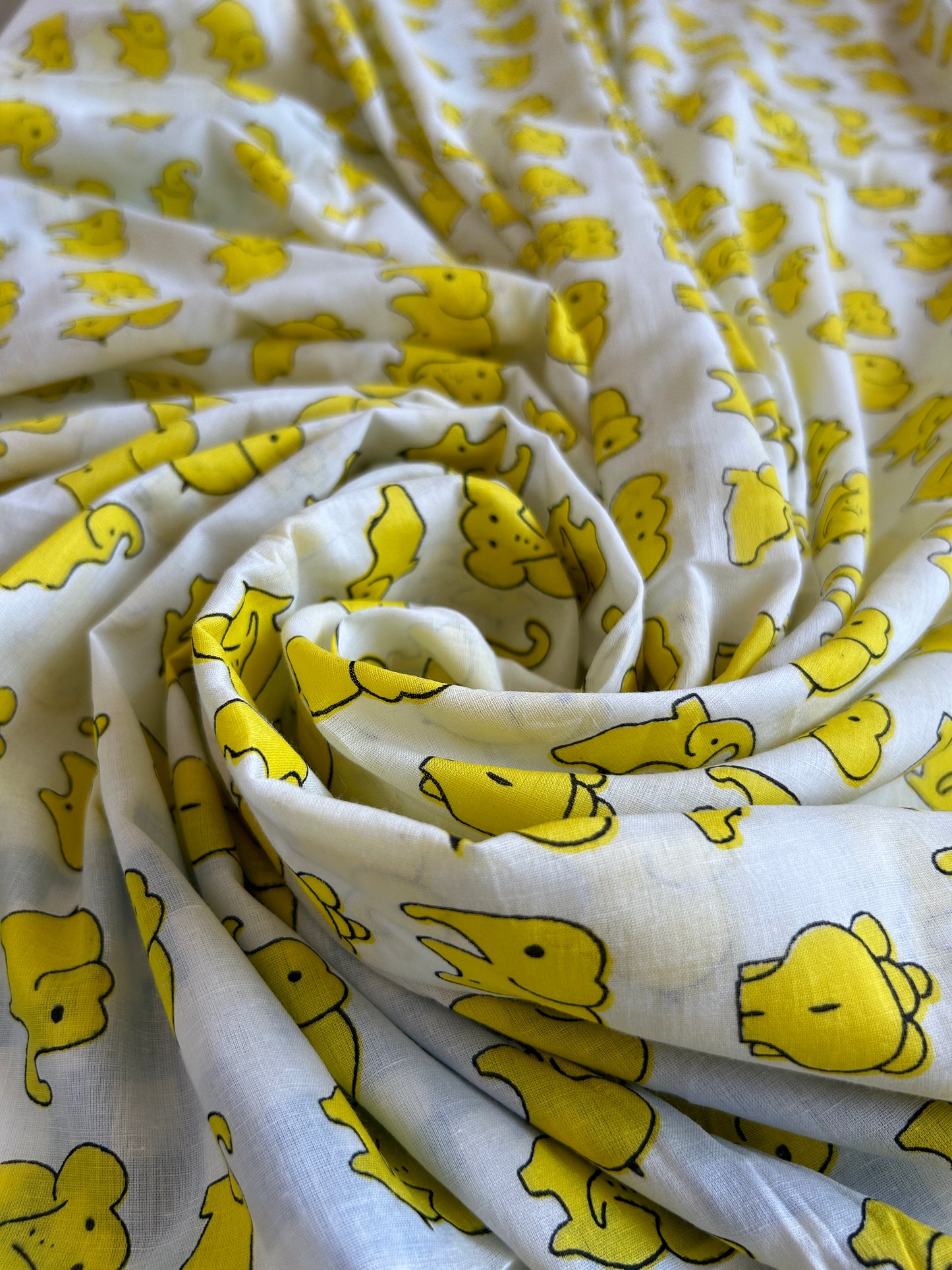 Yellow Baby Elephant Cotton Saree