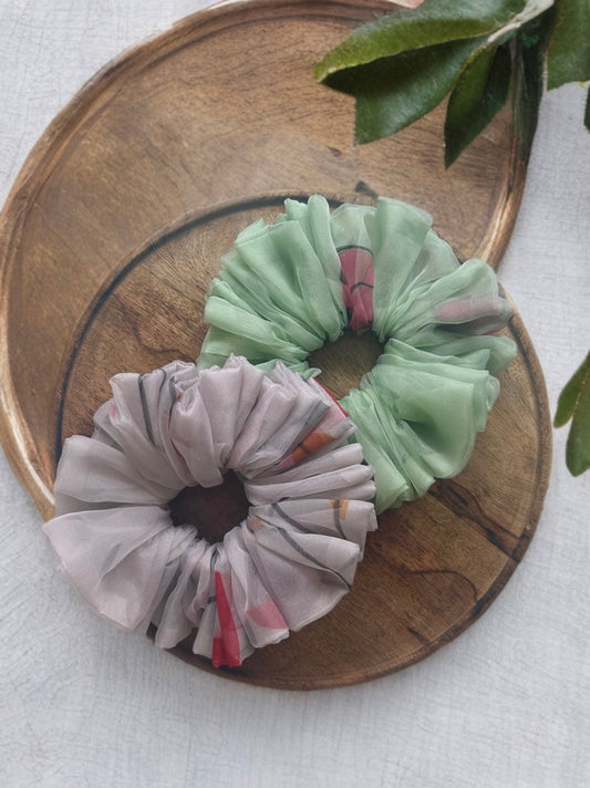 Set of 2 Ash & Olive Organza Scrunchies