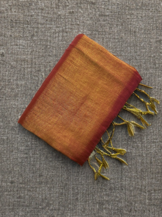 Pink and Golden Cotton Tissue Saree