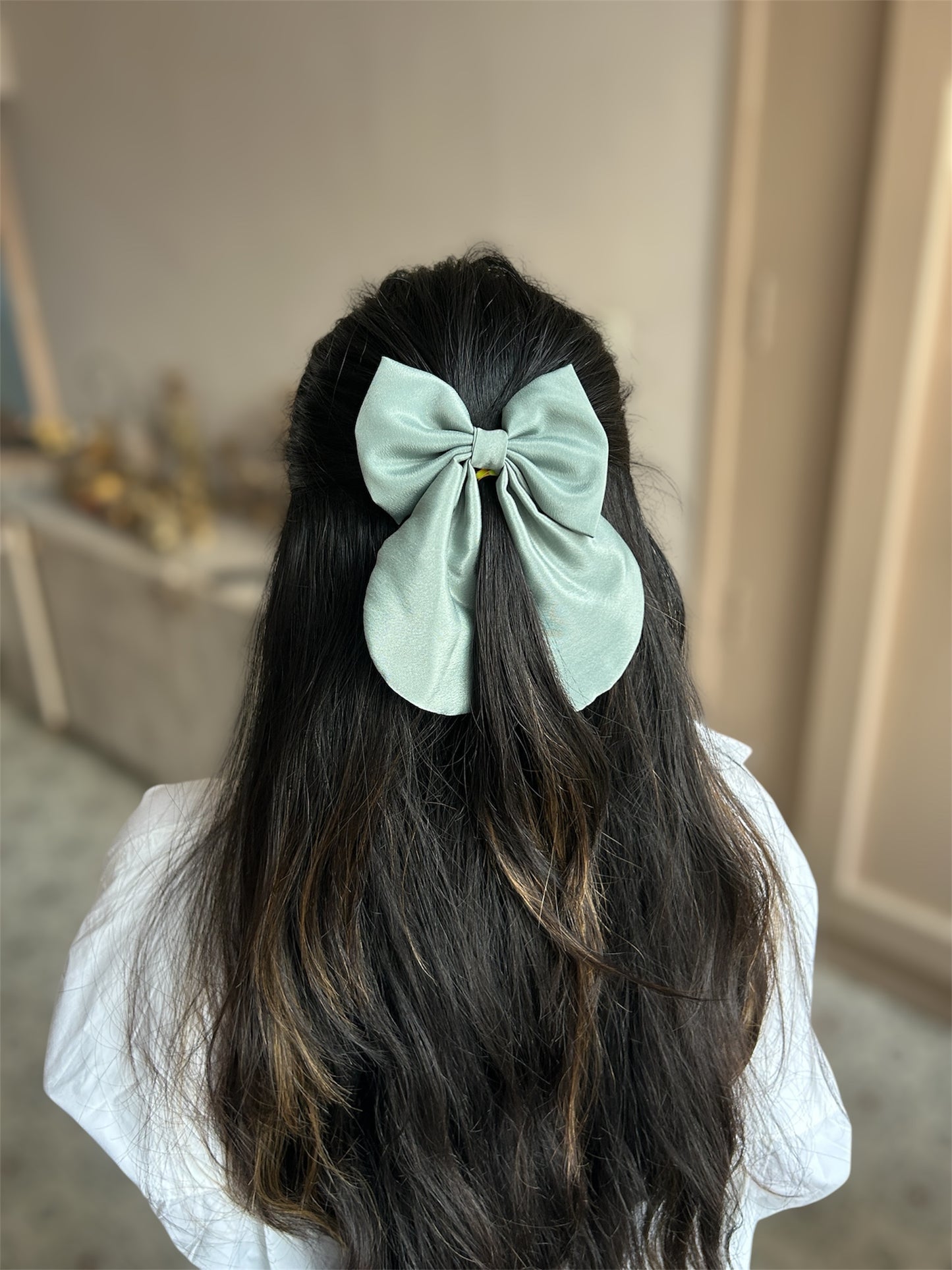 Sage Green Satin Hair Bow With Alligator Clip