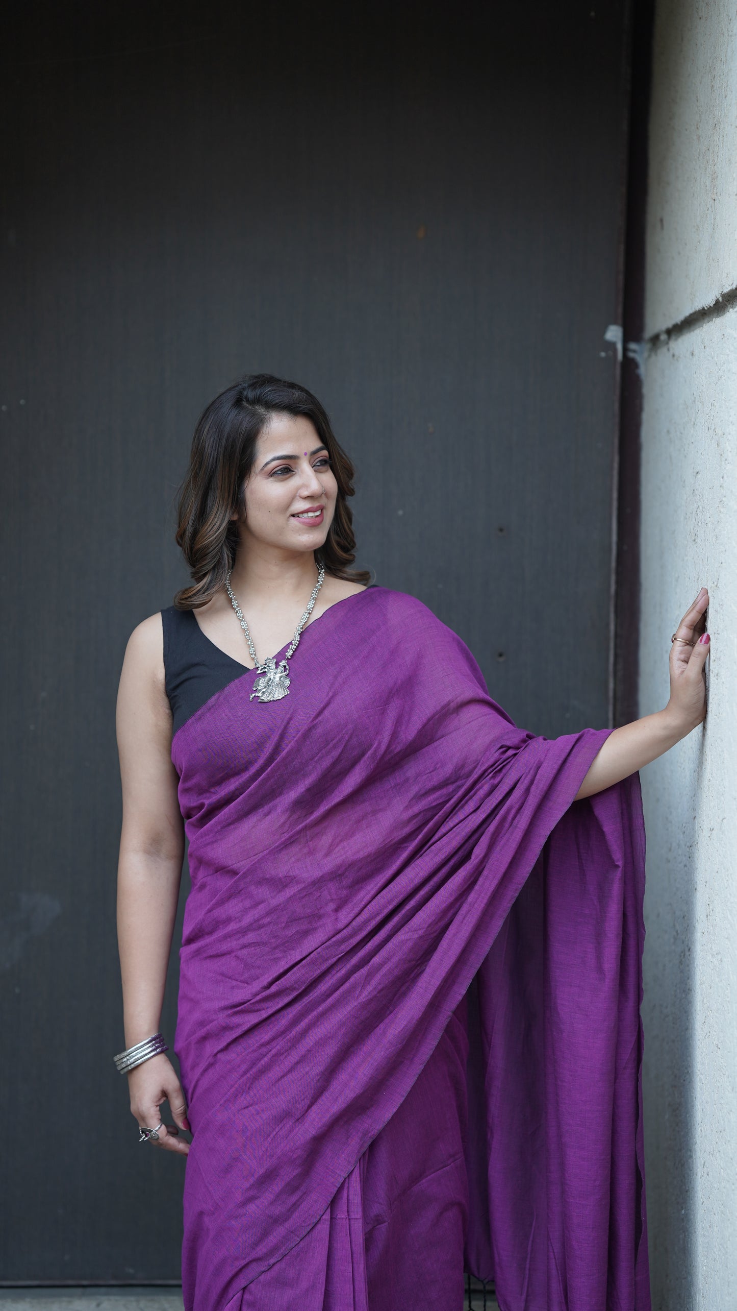 Plum Purple Pure Cotton Saree
