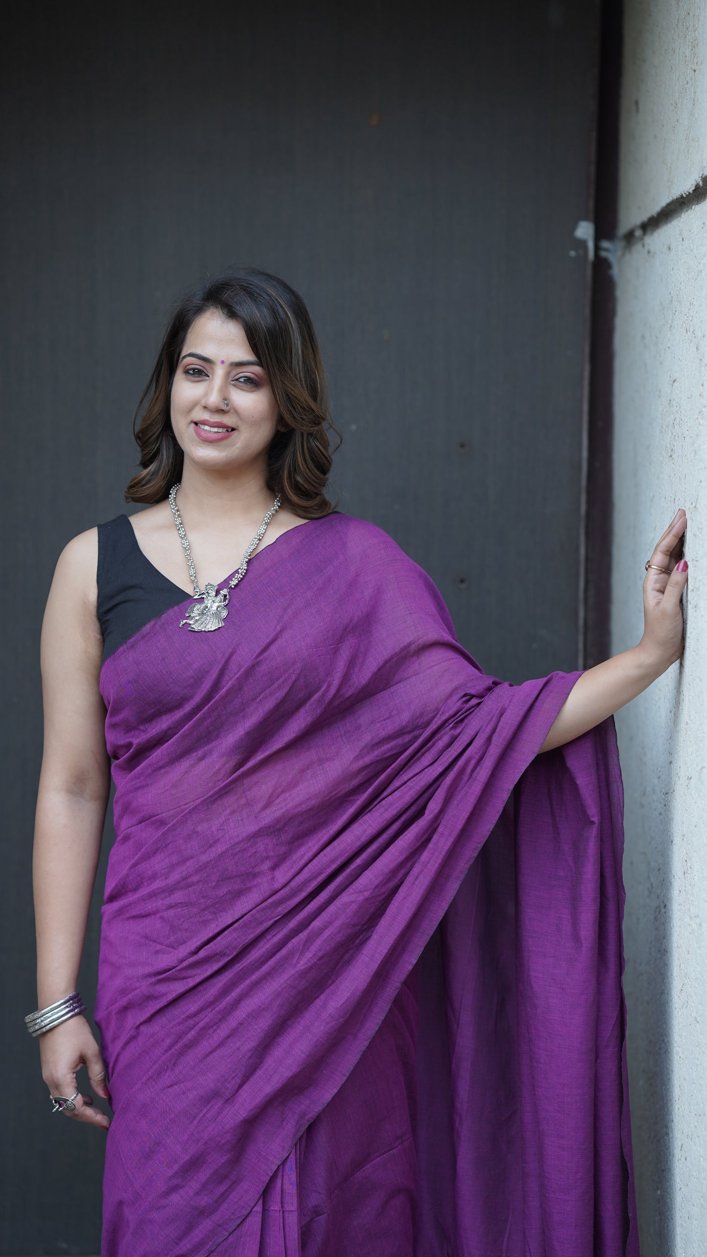 Plum Purple Pure Cotton Saree