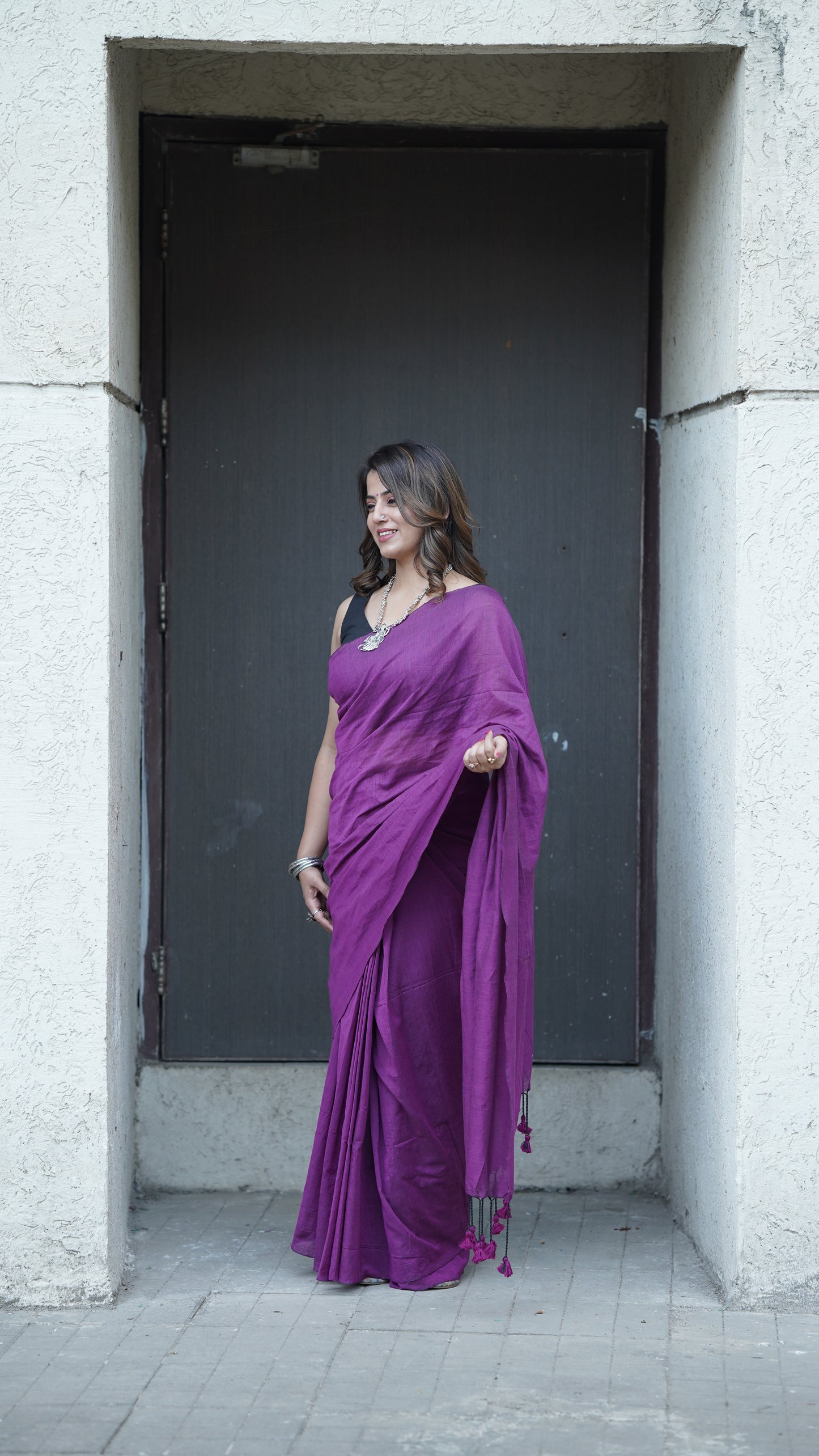 Plum Purple Pure Cotton Saree