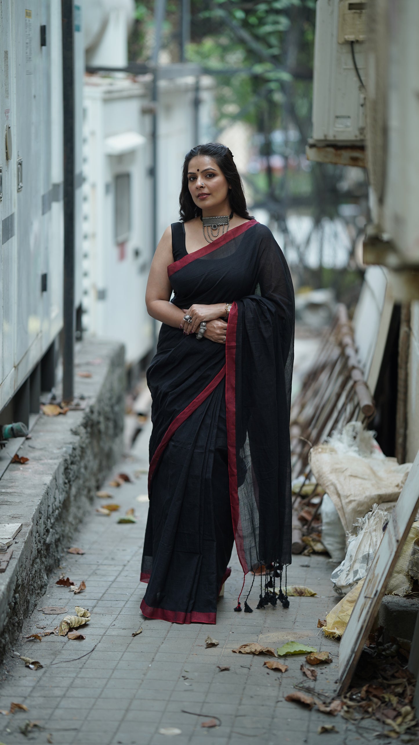 Black with Red Border Pure Cotton Saree