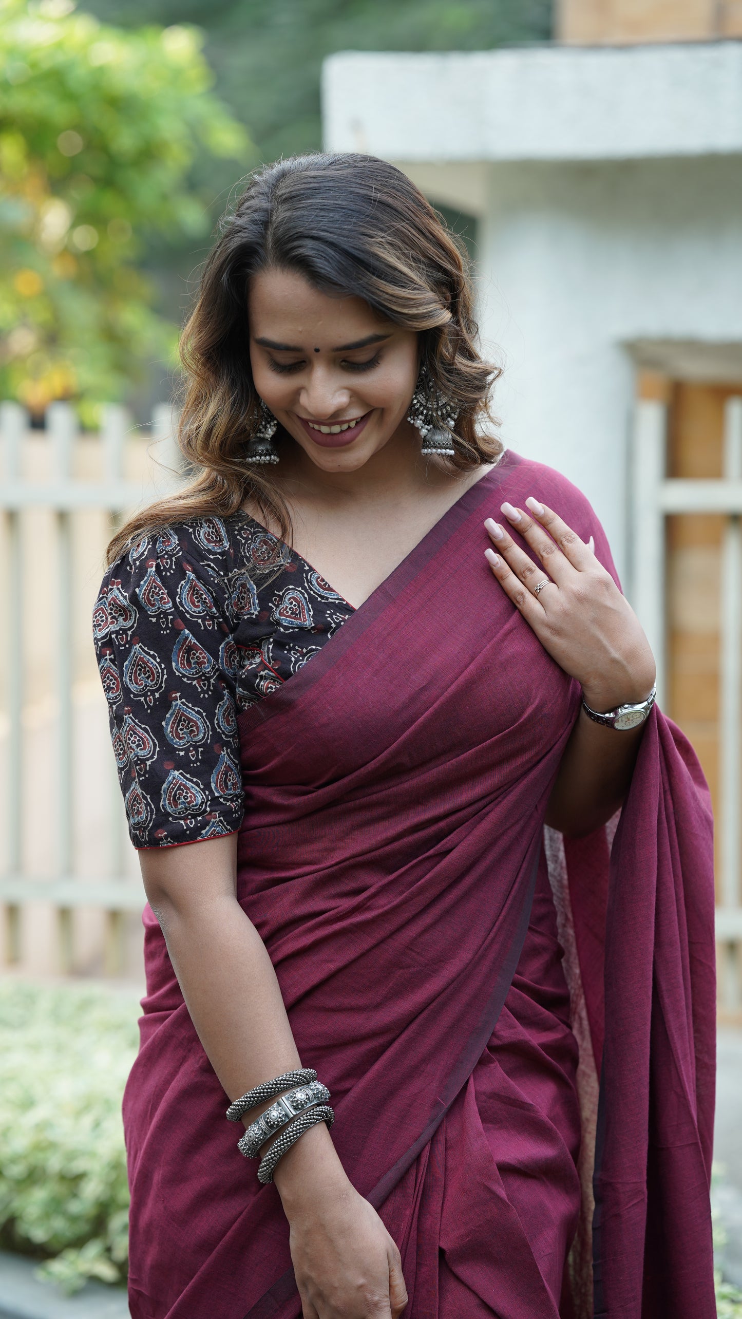 Burnt Burgundy Pure Cotton Saree