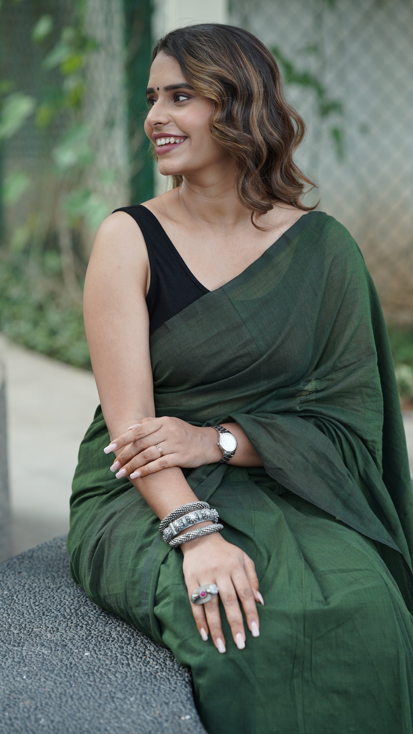 Pine Green Pure Cotton Saree