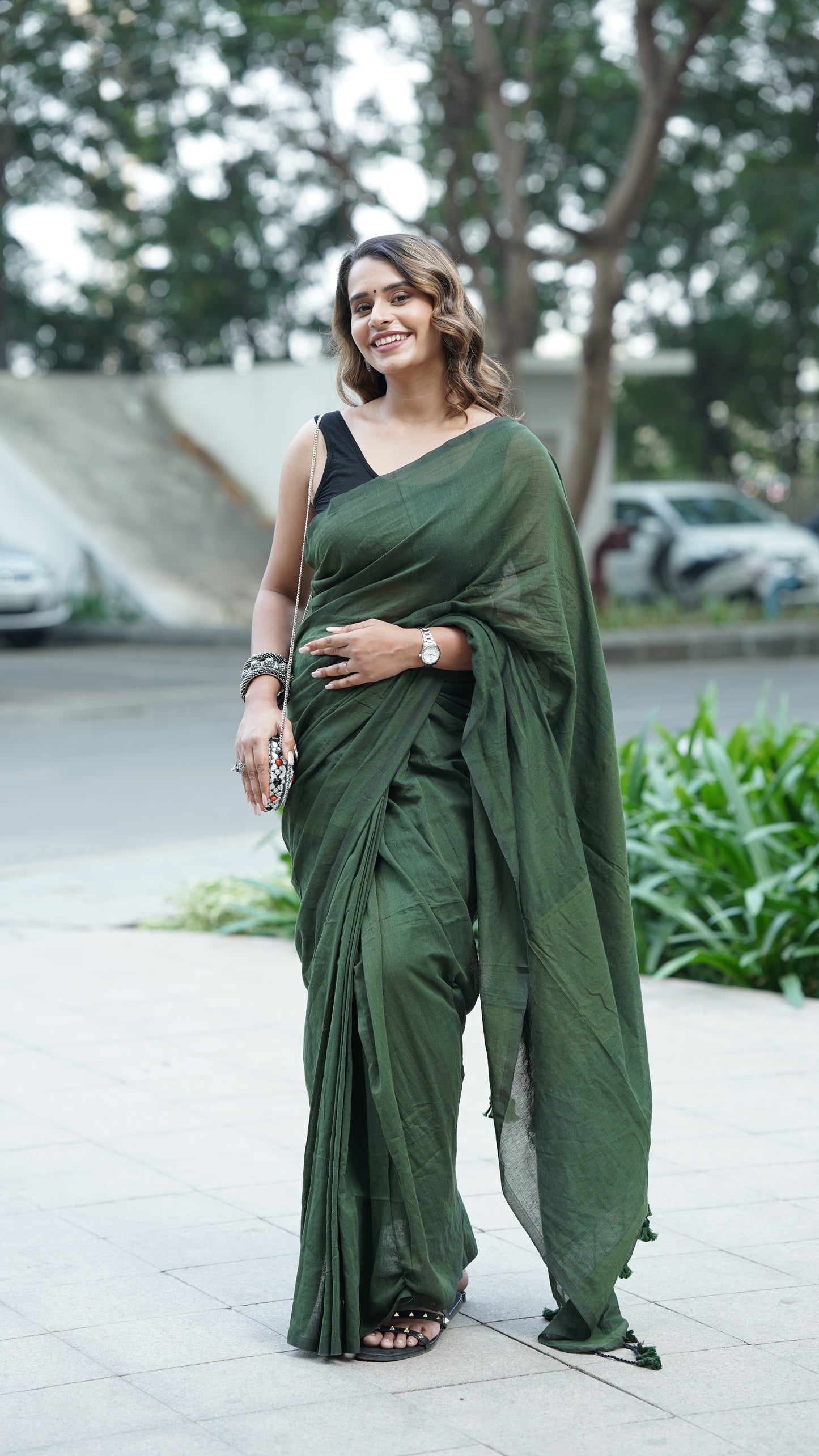 Pine Green Pure Cotton Saree