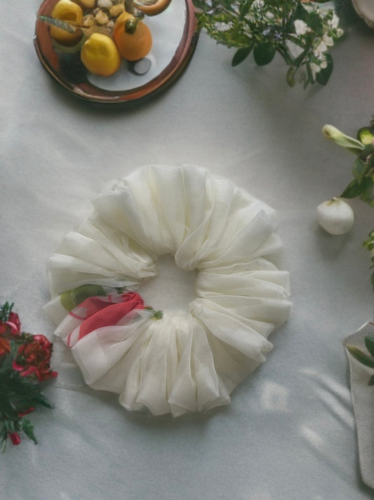 Ivory Bloom Organza Scrunchie