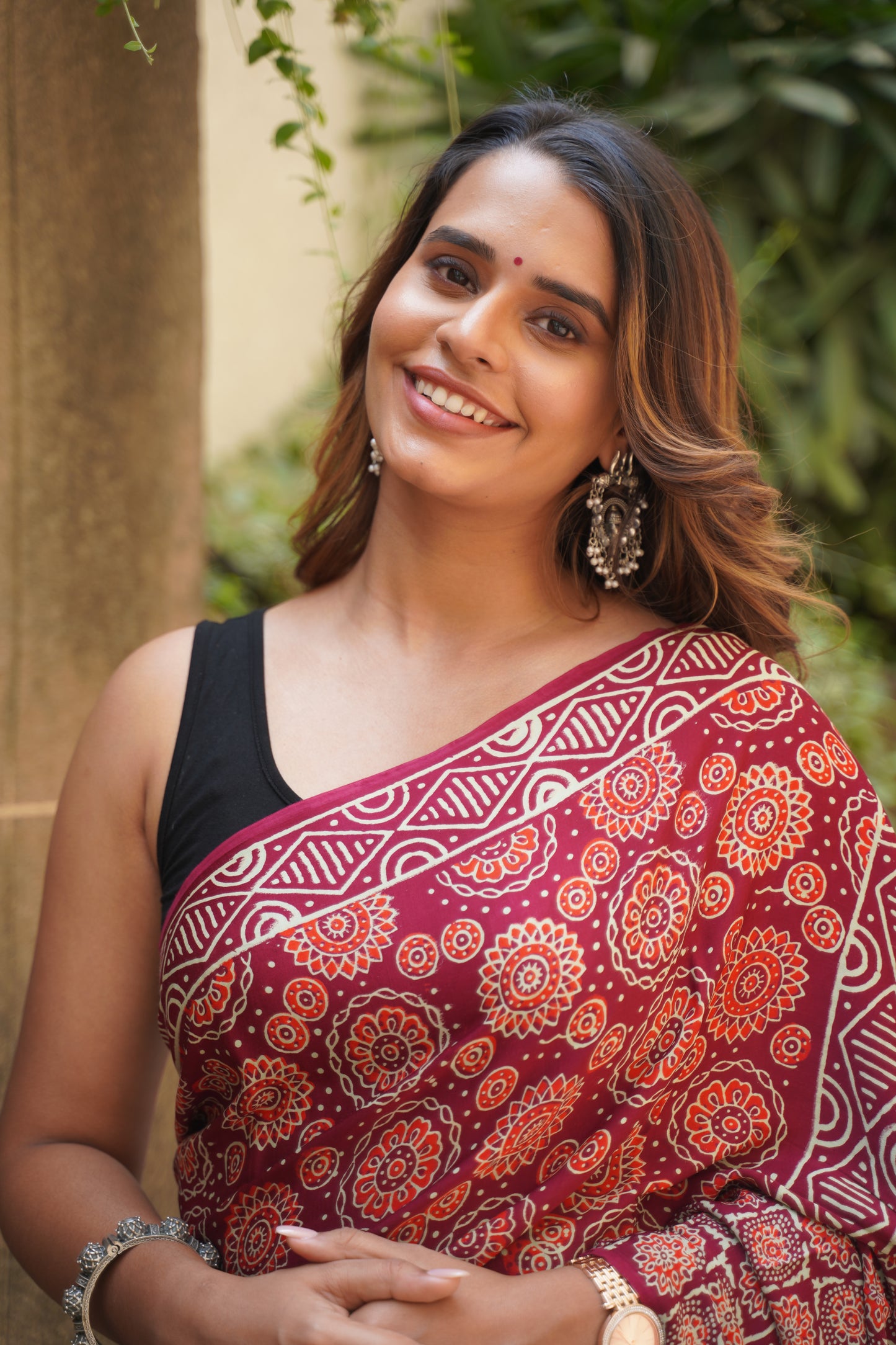 Maroon Modal Silk Handblock Print Saree