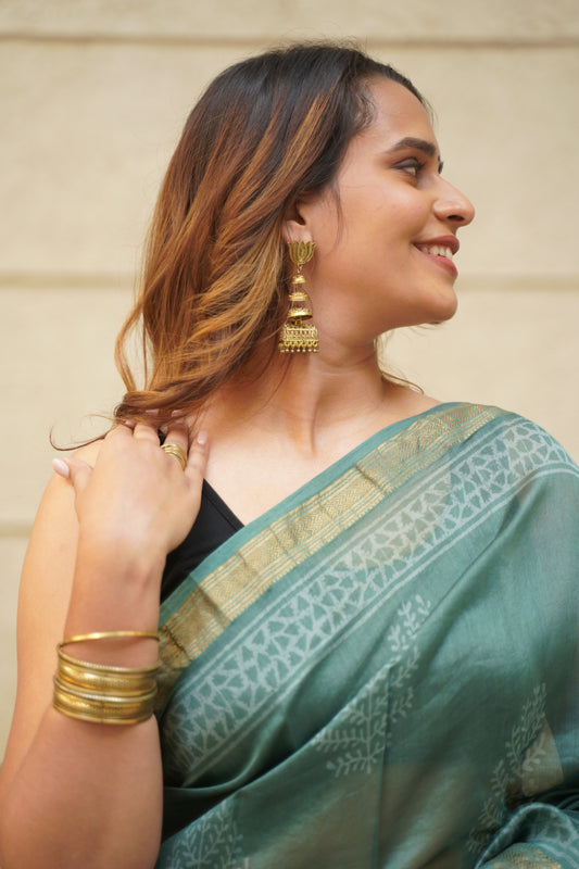 Pine Green Maheshwari Cotton Silk Saree