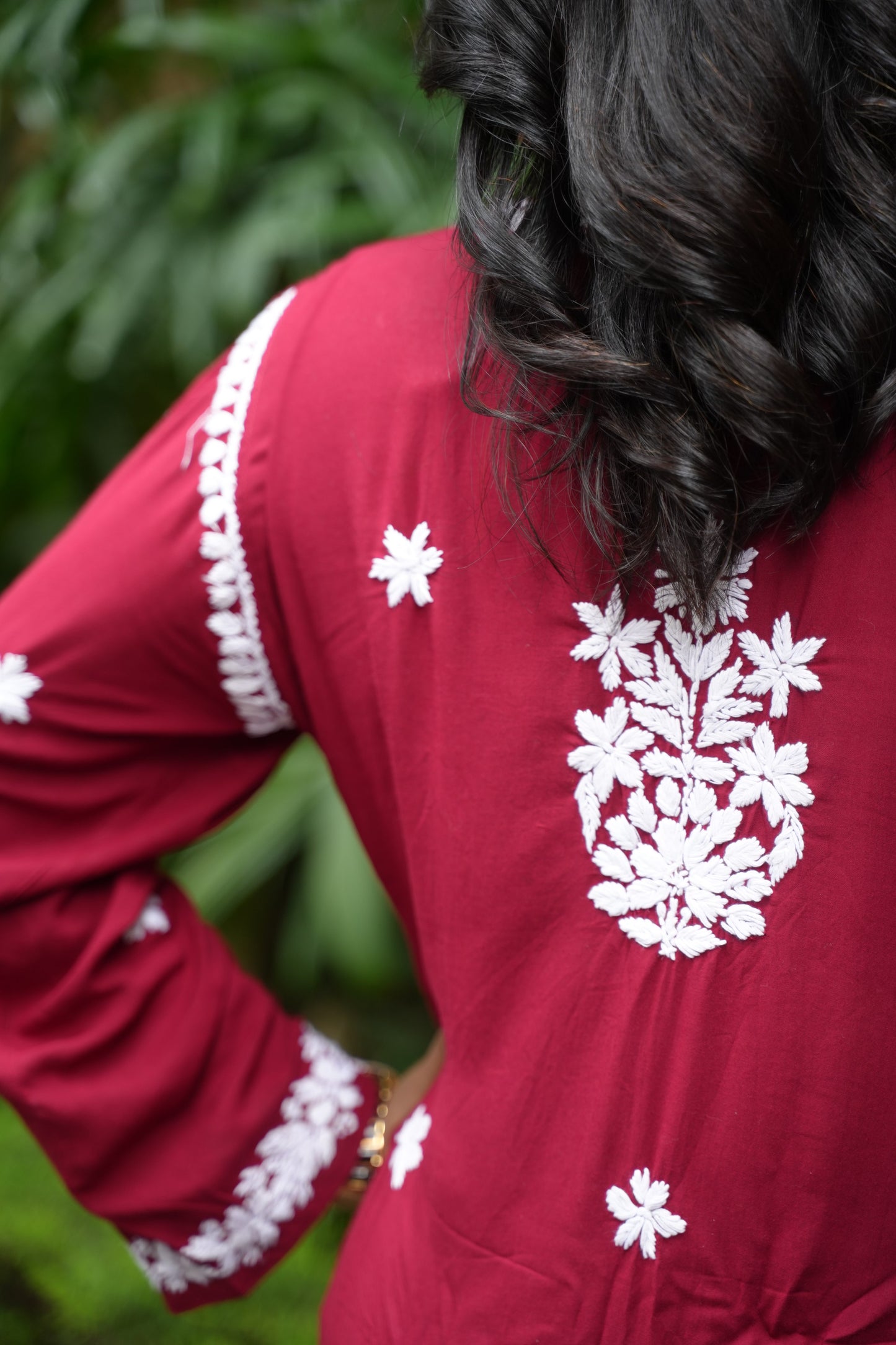 Anamika Handwoven Chikankari Red Long Kurta 100% Modal
