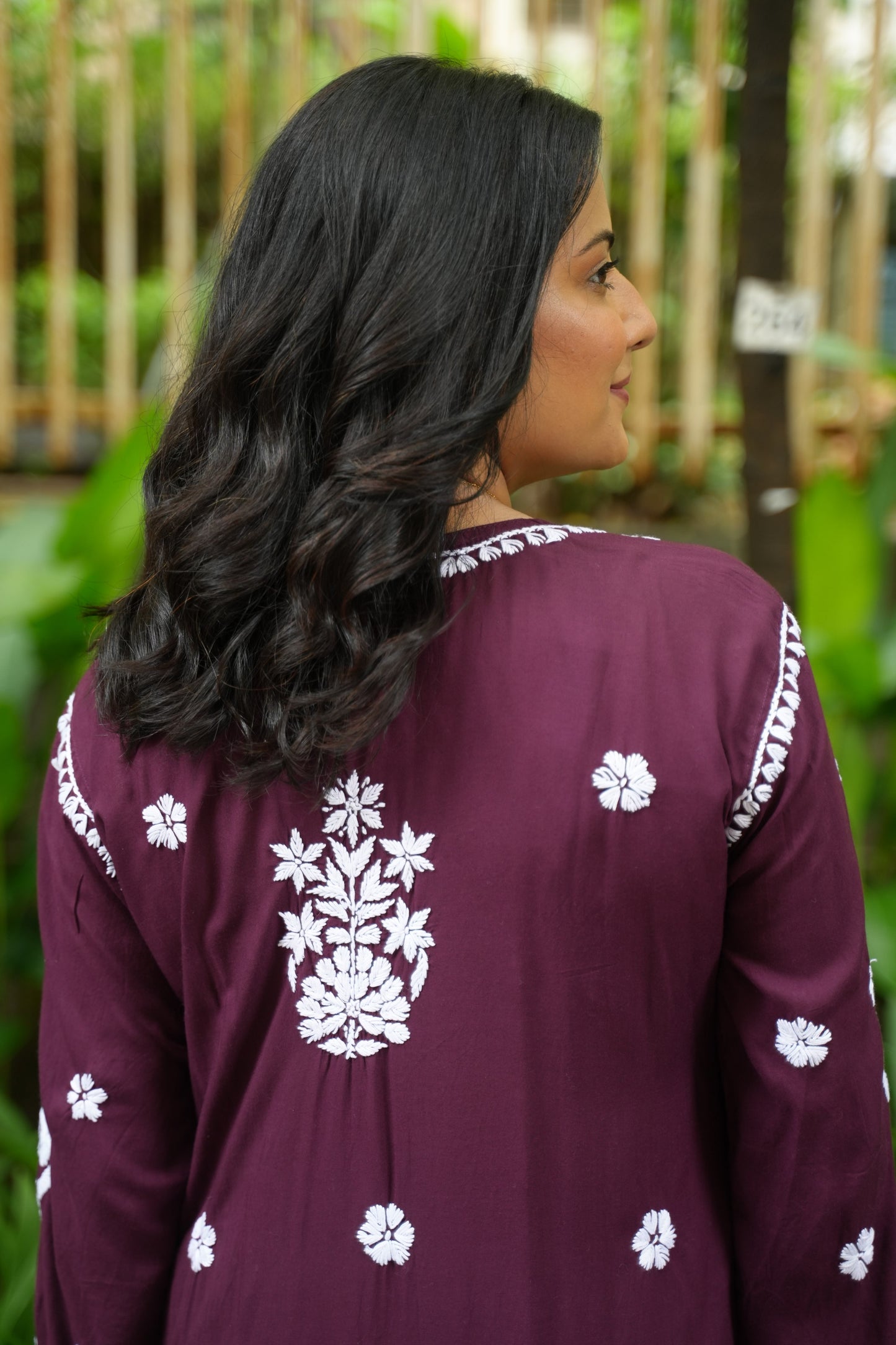 Anamika Handwoven Chikankari Deep Plum Long Kurta 100% Modal