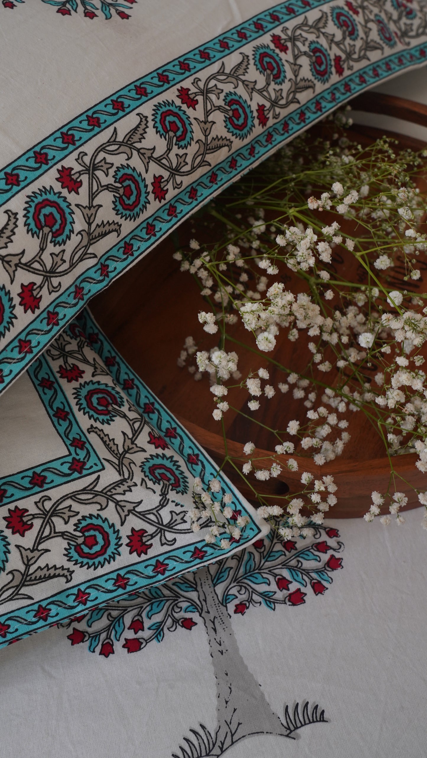 Tree of Life- White & Blue King Size 100% Cotton  Handblock Print Bedsheet