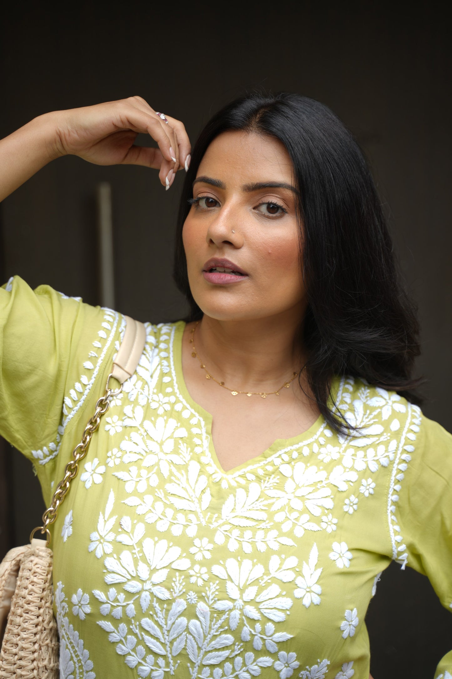 Aashni Handwoven Chikankari Fresh Green Long Kurta 100% Modal
