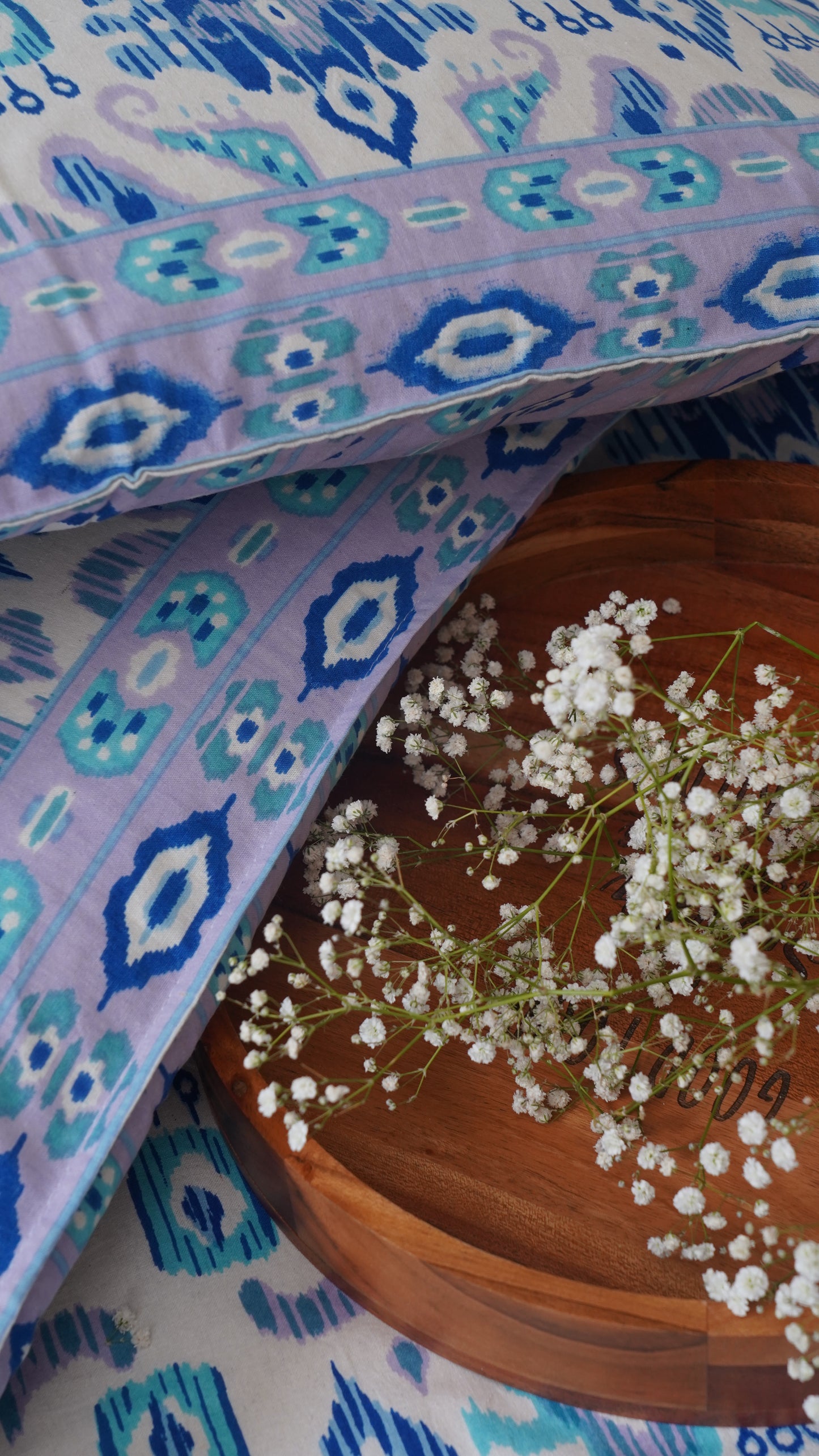 Hibiscus- White & Blue King Size 100% Cotton Handblock Print Bedsheet