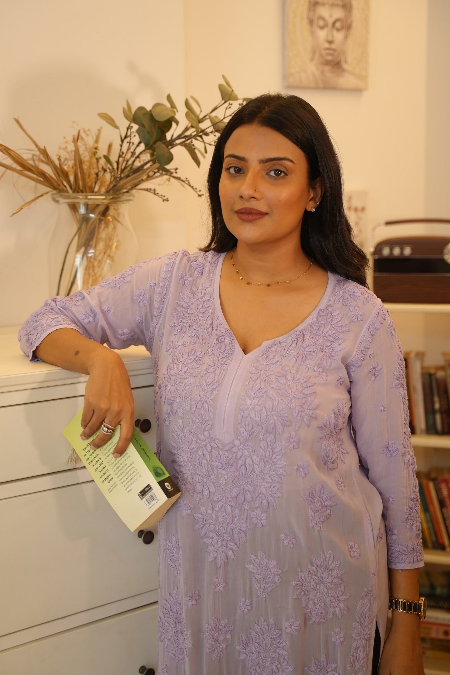 Aaradhya Handwoven Chikankari Lavender Long Kurta 100% Viscose