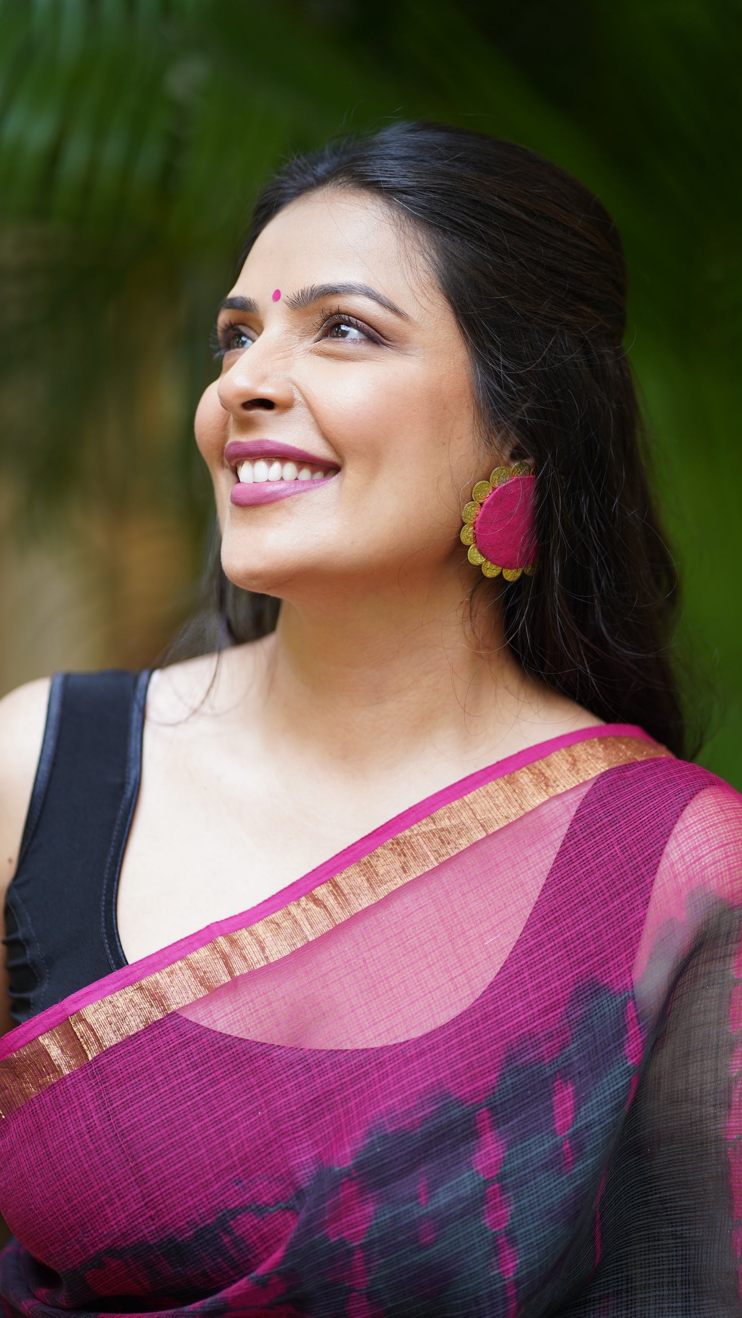 Pink and Graphite Grey Kota Doria Saree