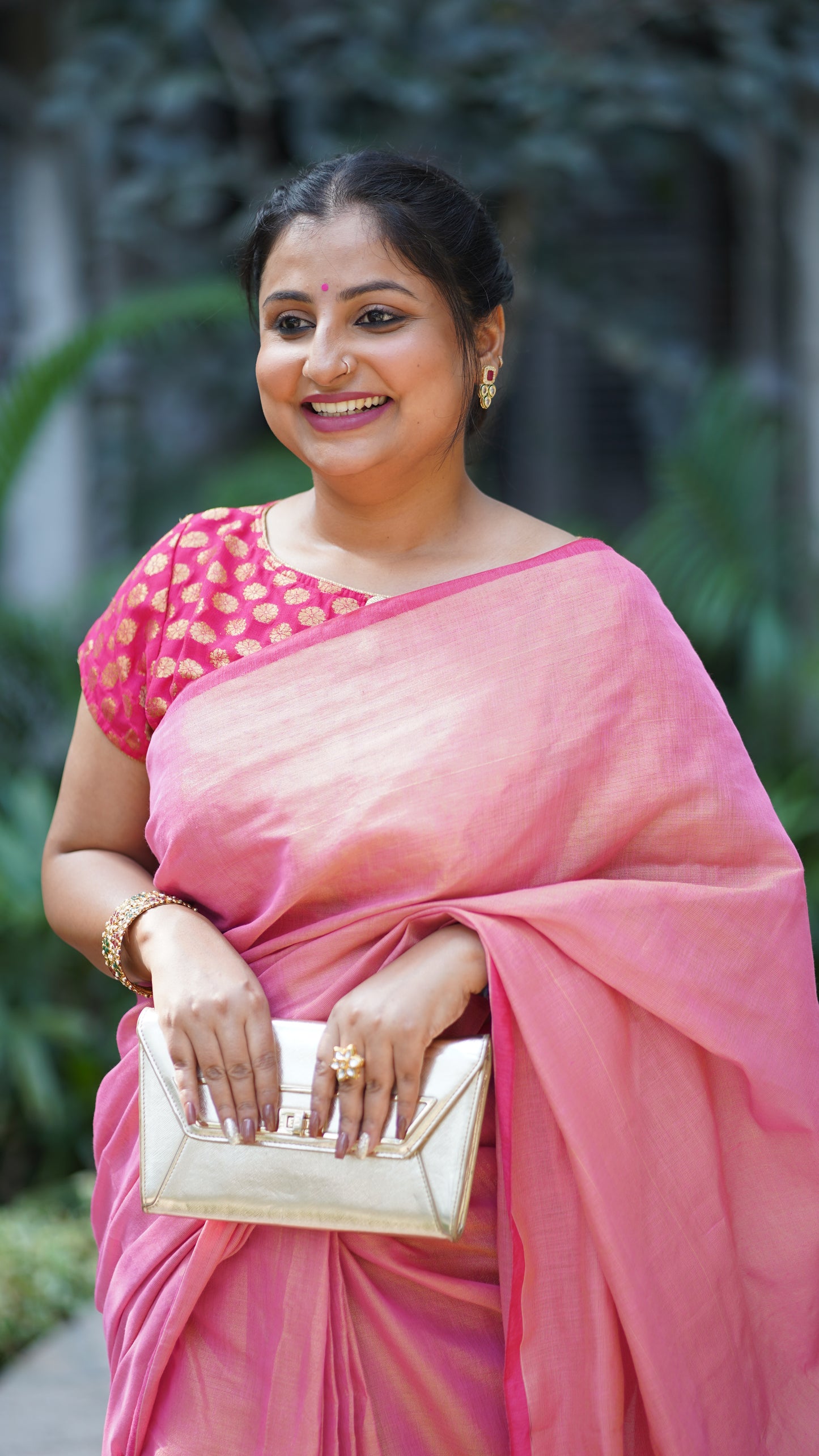 Pink and Golden Cotton Tissue Saree