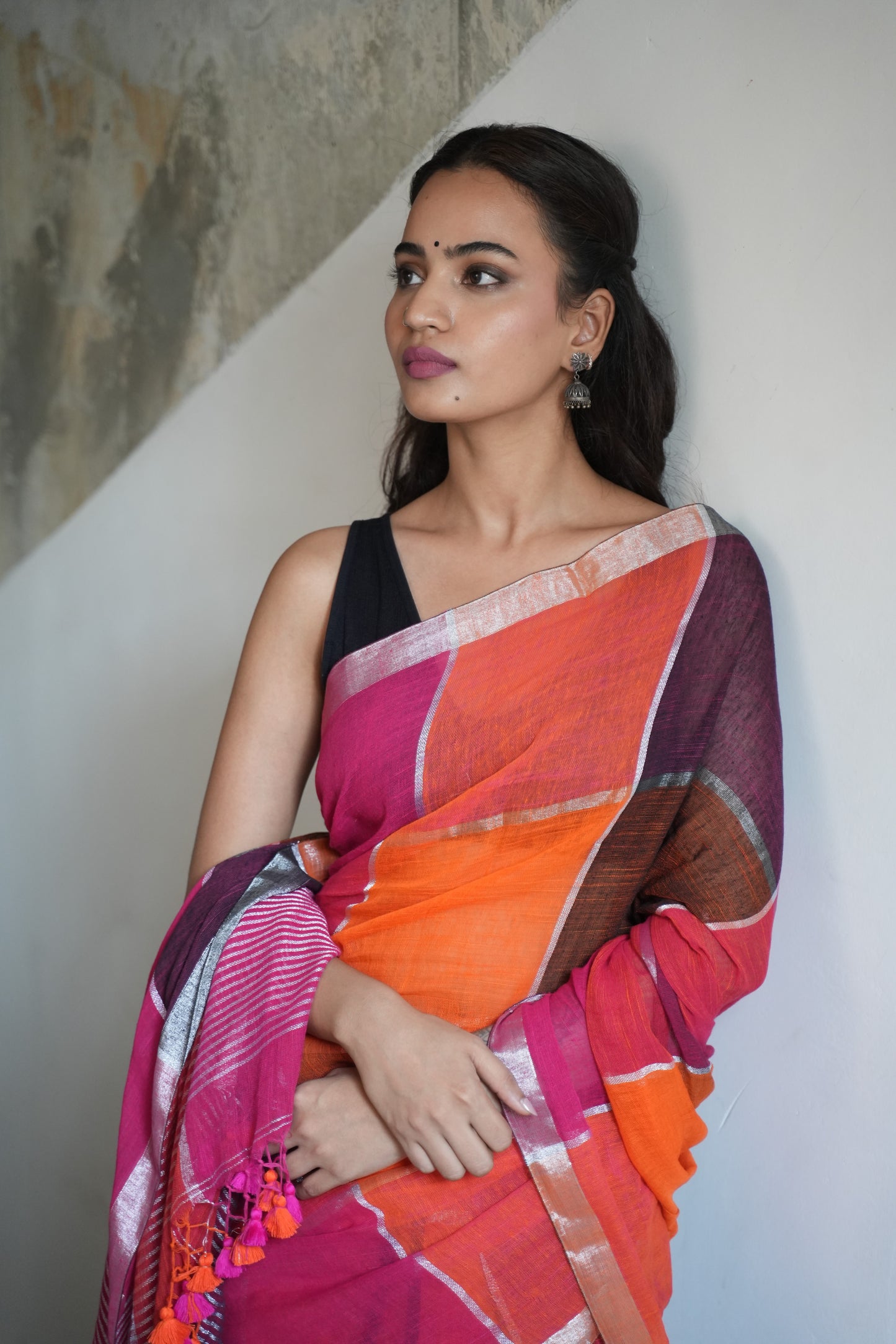 Noorani Checks Multi Coloured Linen Saree