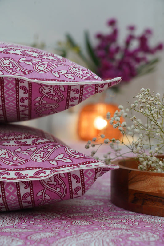 Cherry Blossom- Pink & White King Size 100% Cotton Handblock Print Bedsheet