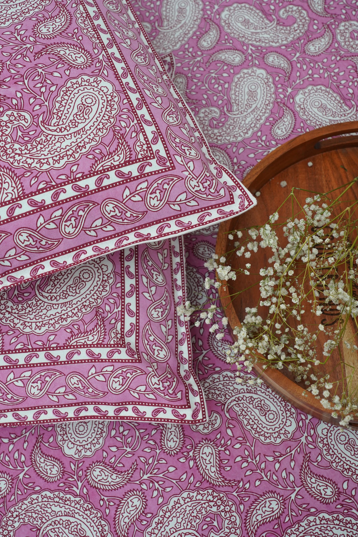 Cherry Blossom- Pink & White King Size 100% Cotton Handblock Print Bedsheet