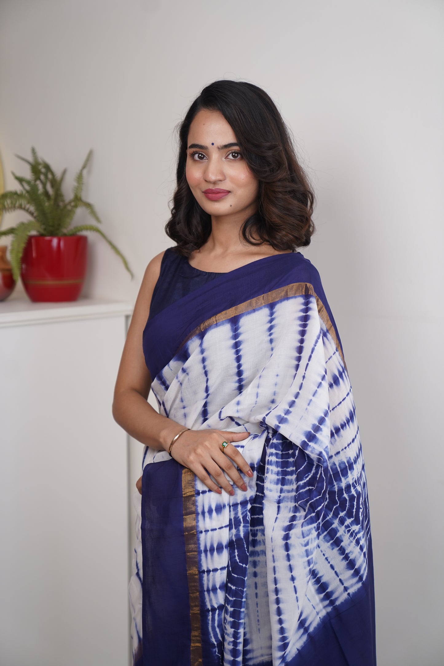 Midnight Blue & White Assam Silk & cotton Tie & Dye Pattern Saree
