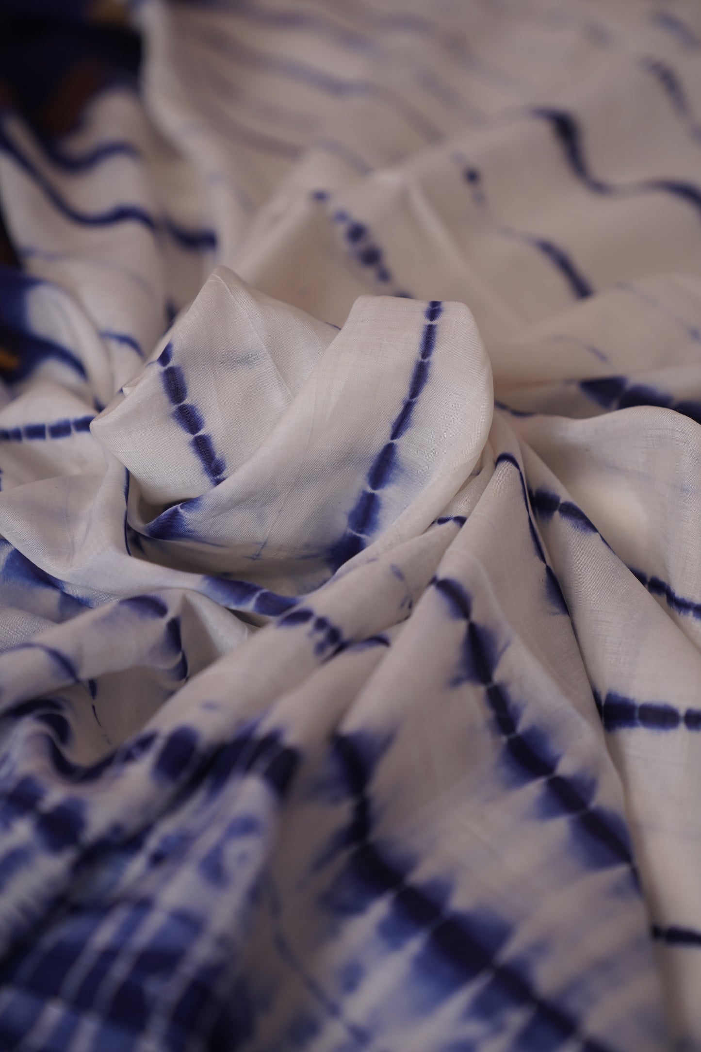 Midnight Blue & White Assam Silk & cotton Tie & Dye Pattern Saree