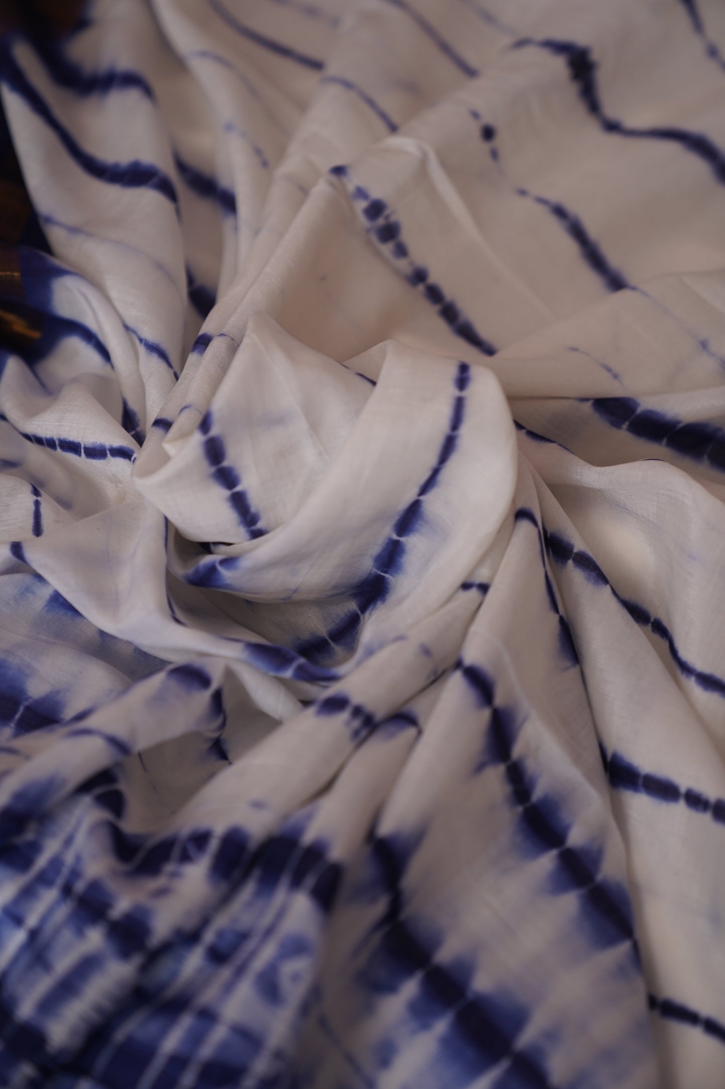 Midnight Blue & White Assam Silk & cotton Tie & Dye Pattern Saree