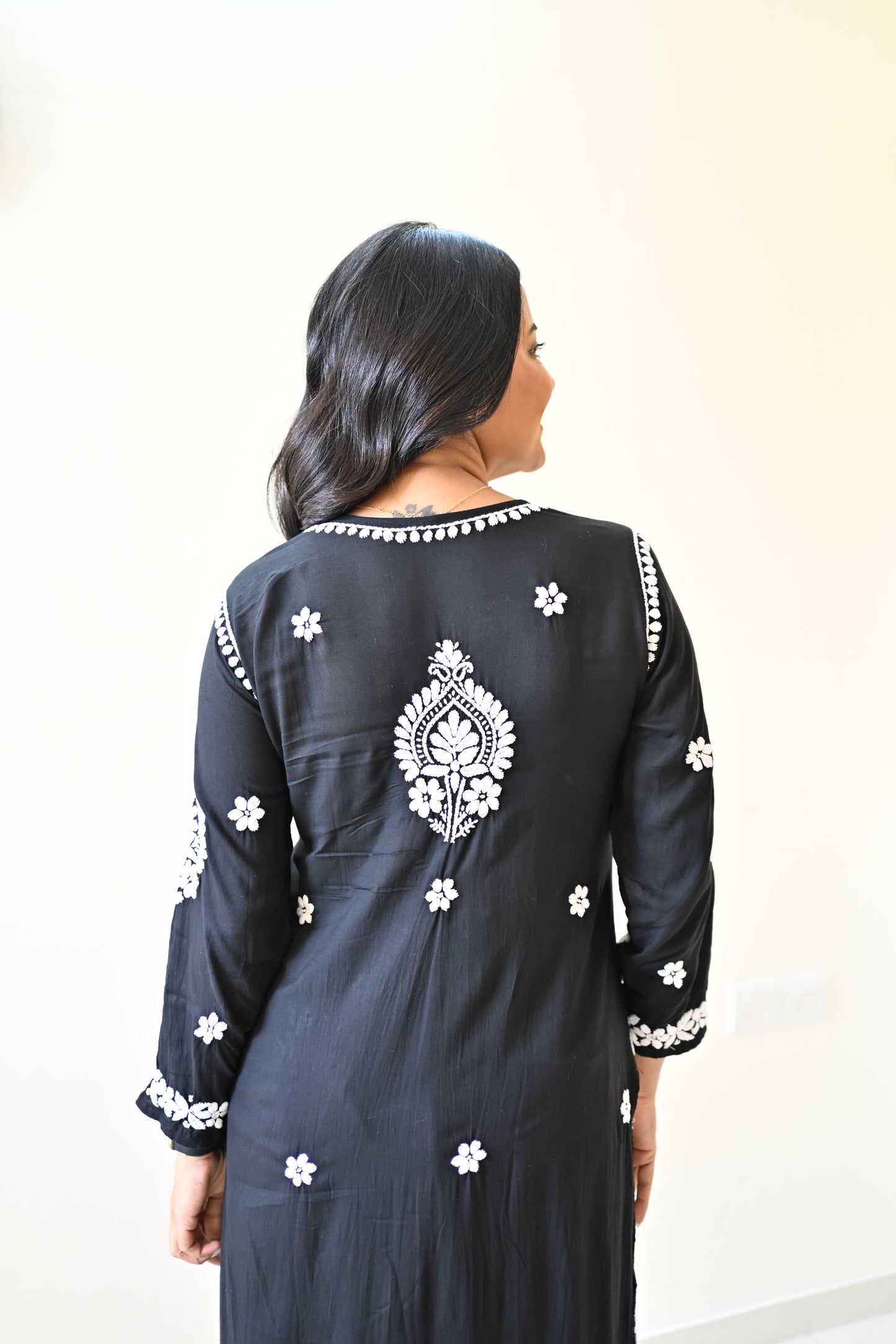 Aashni Handwoven Chikankari Black Long Kurta 100% Modal