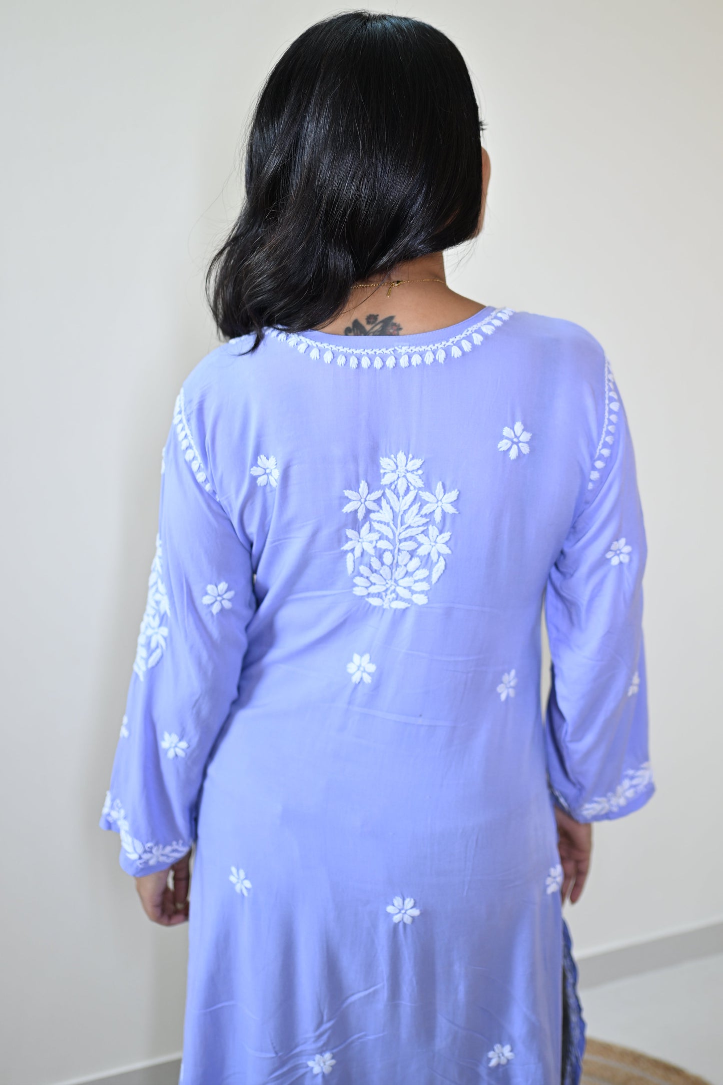 Anamika Handwoven Chikankari Lavender Long Kurta 100% Modal