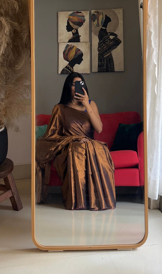 Antique Teal Cotton Tissue Saree