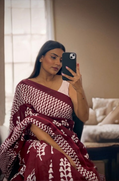 Laal Gulmohar Mul Cotton Saree