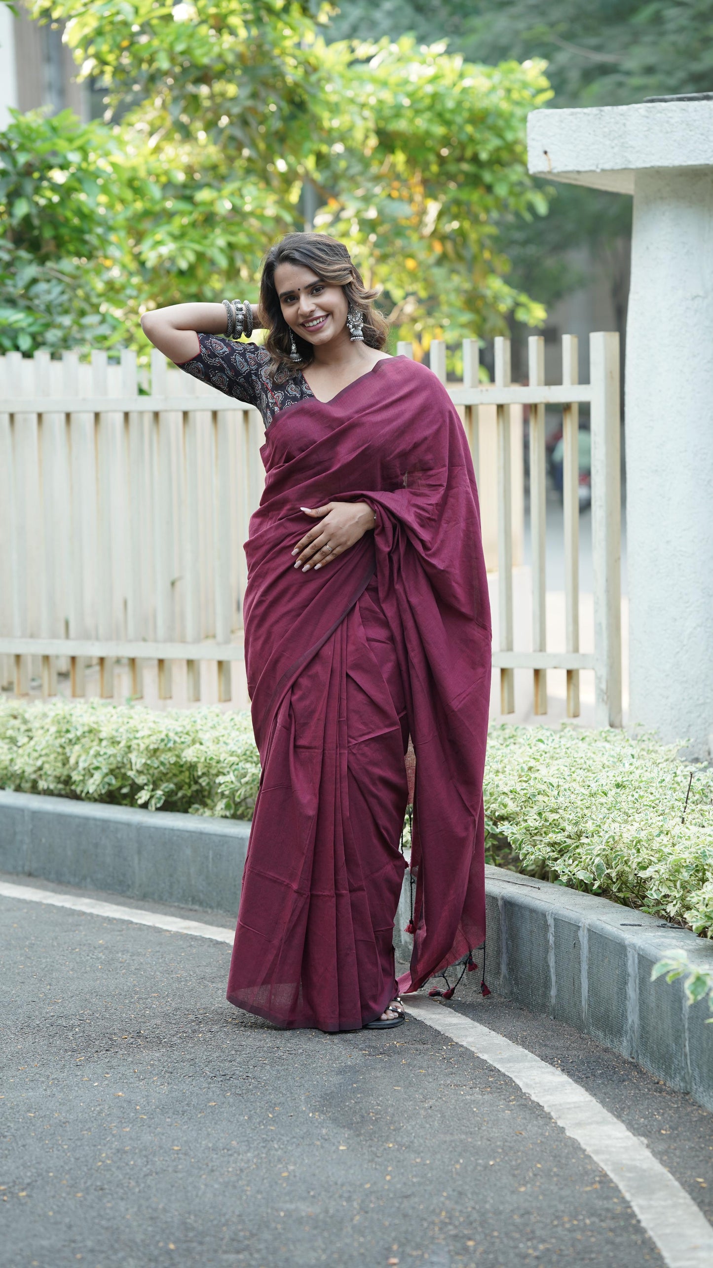 Burnt Burgundy Pure Cotton Saree