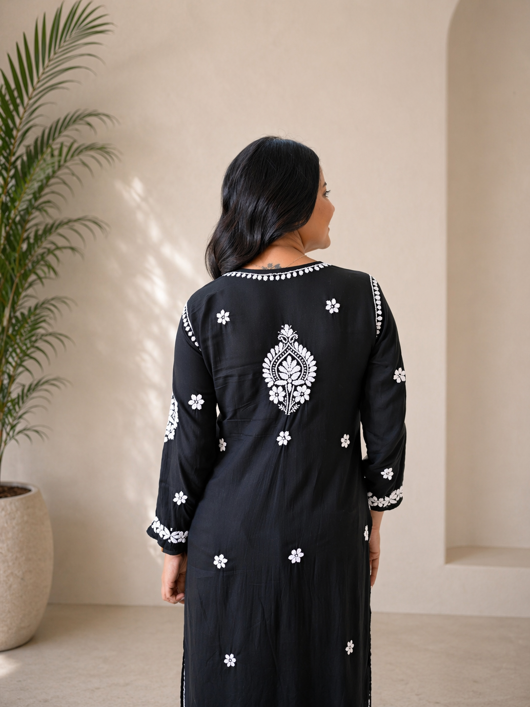 Aashni Chikankari Black Long Kurta 100% Modal