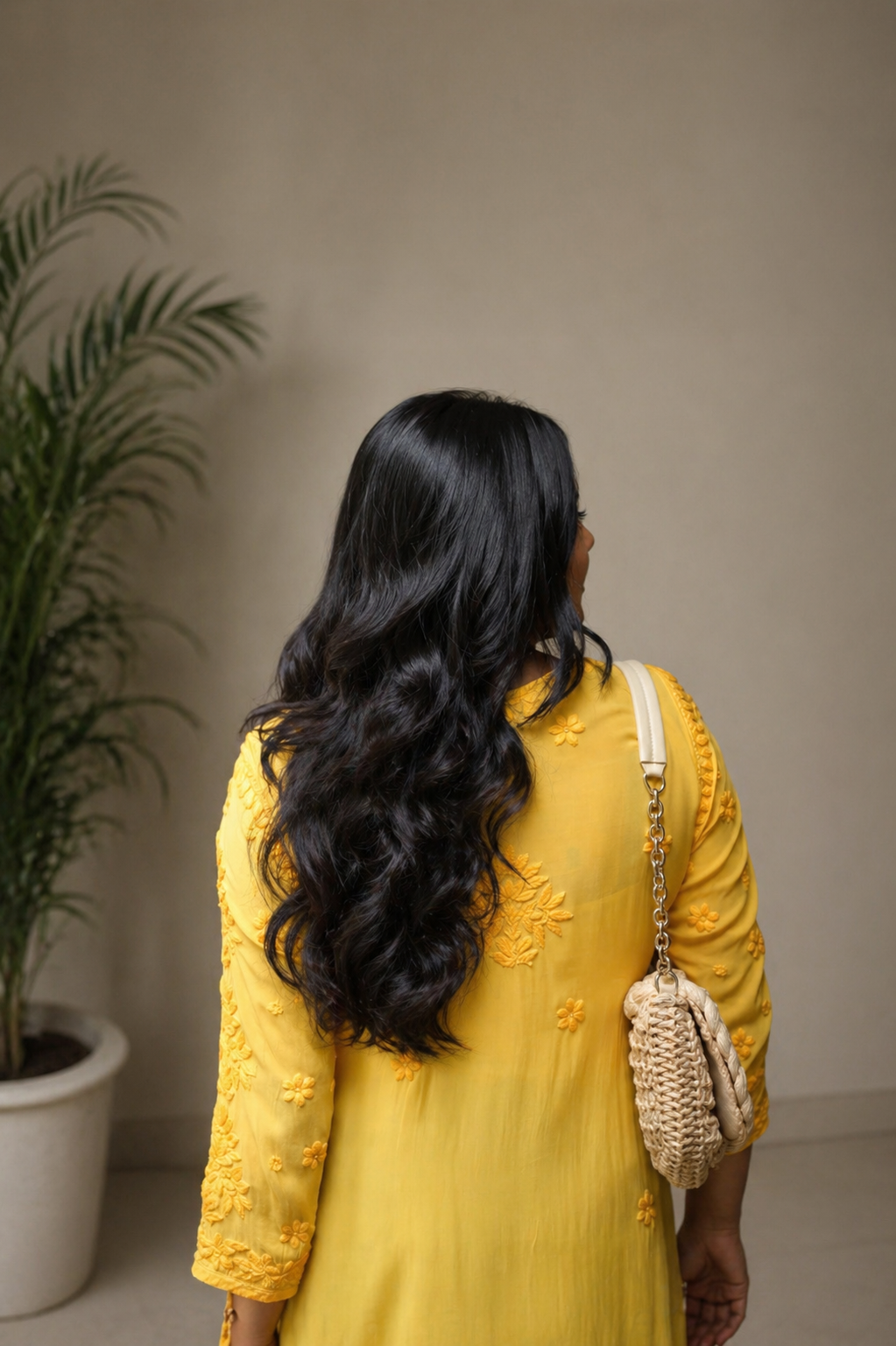 Aaradhya Chikankari Yellow Long Kurta 100% Viscose