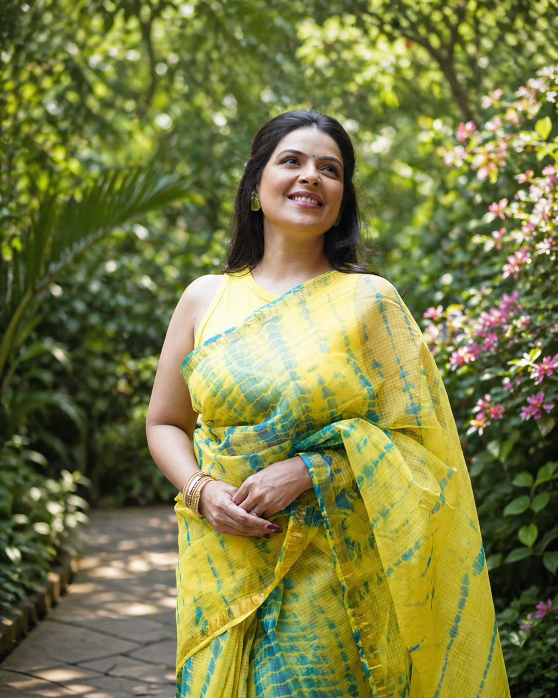 Lemon Yellow and Teal Green Kota Doria Saree