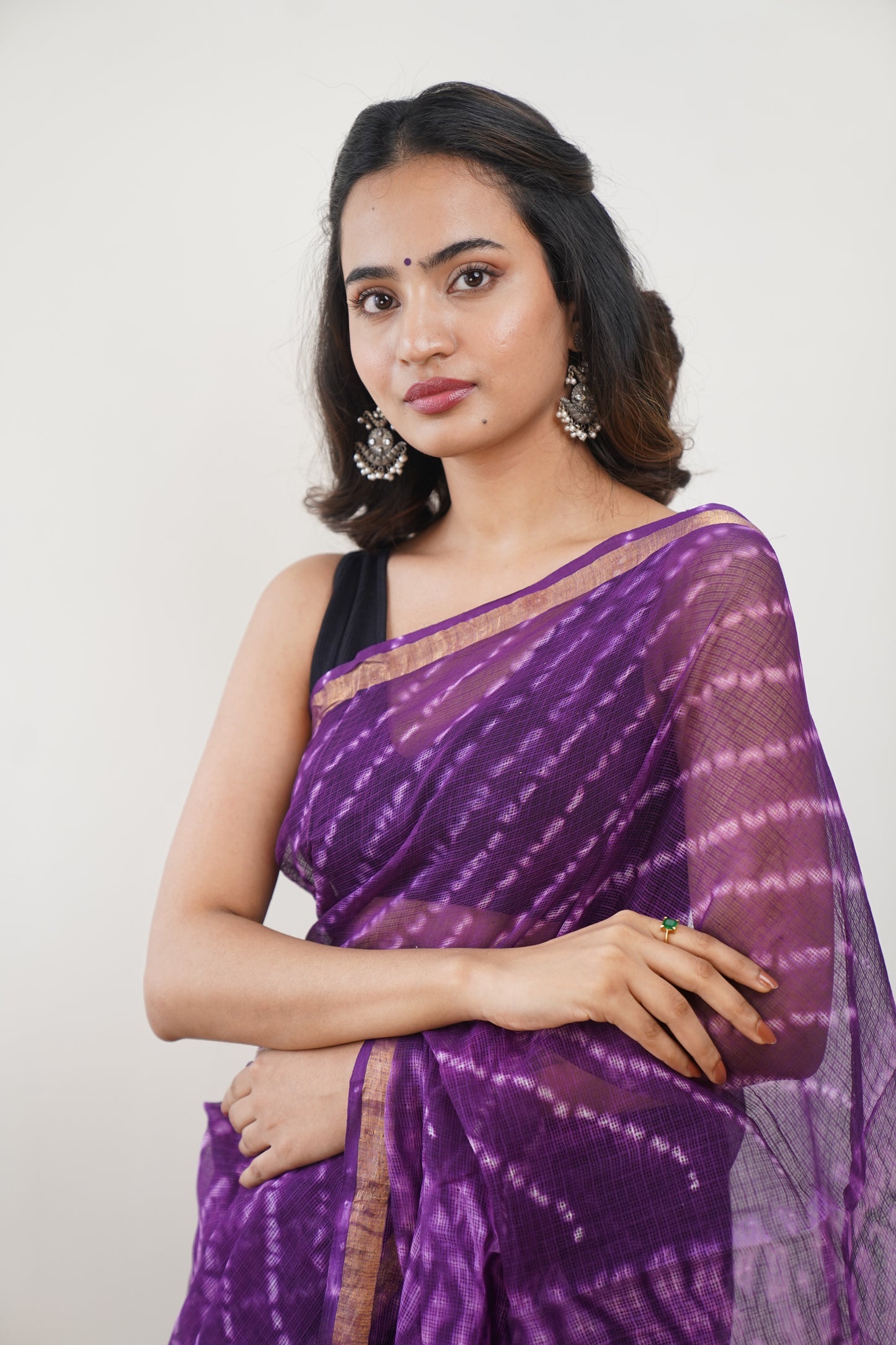 Violet Kota Doria Shibori Print Saree