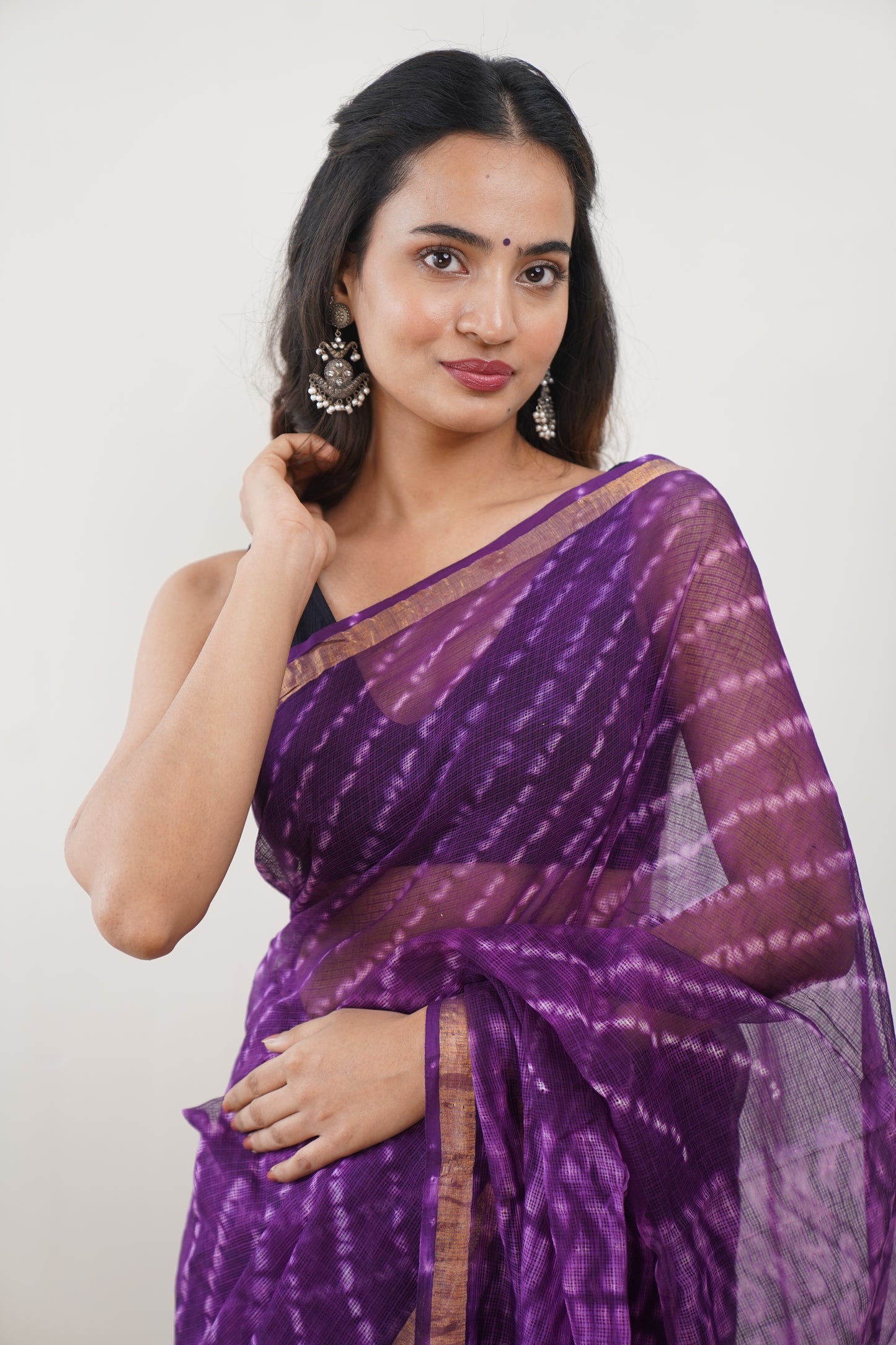 Violet Kota Doria Shibori Print Saree