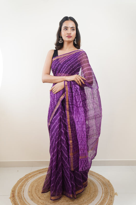 Violet Kota Doria Shibori Print Saree