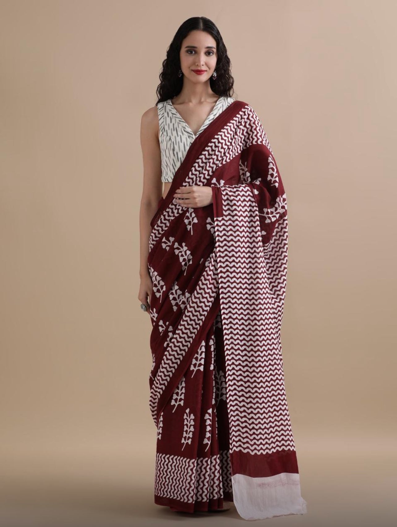 Laal Gulmohar Mul Cotton Saree
