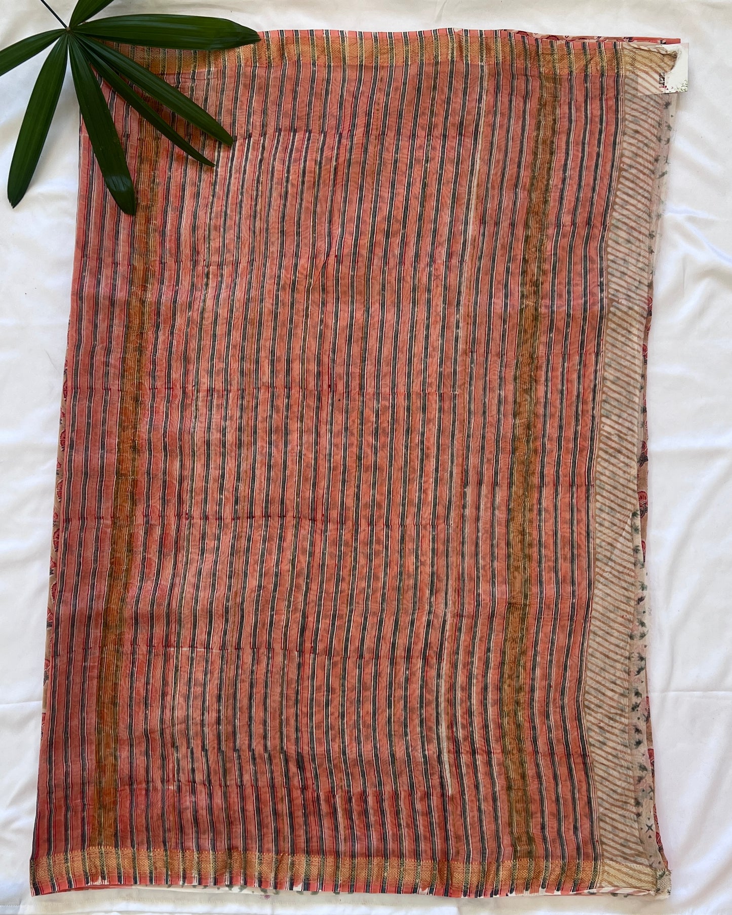 Beige and Peach Orange Maheshwari Cotton Silk Saree