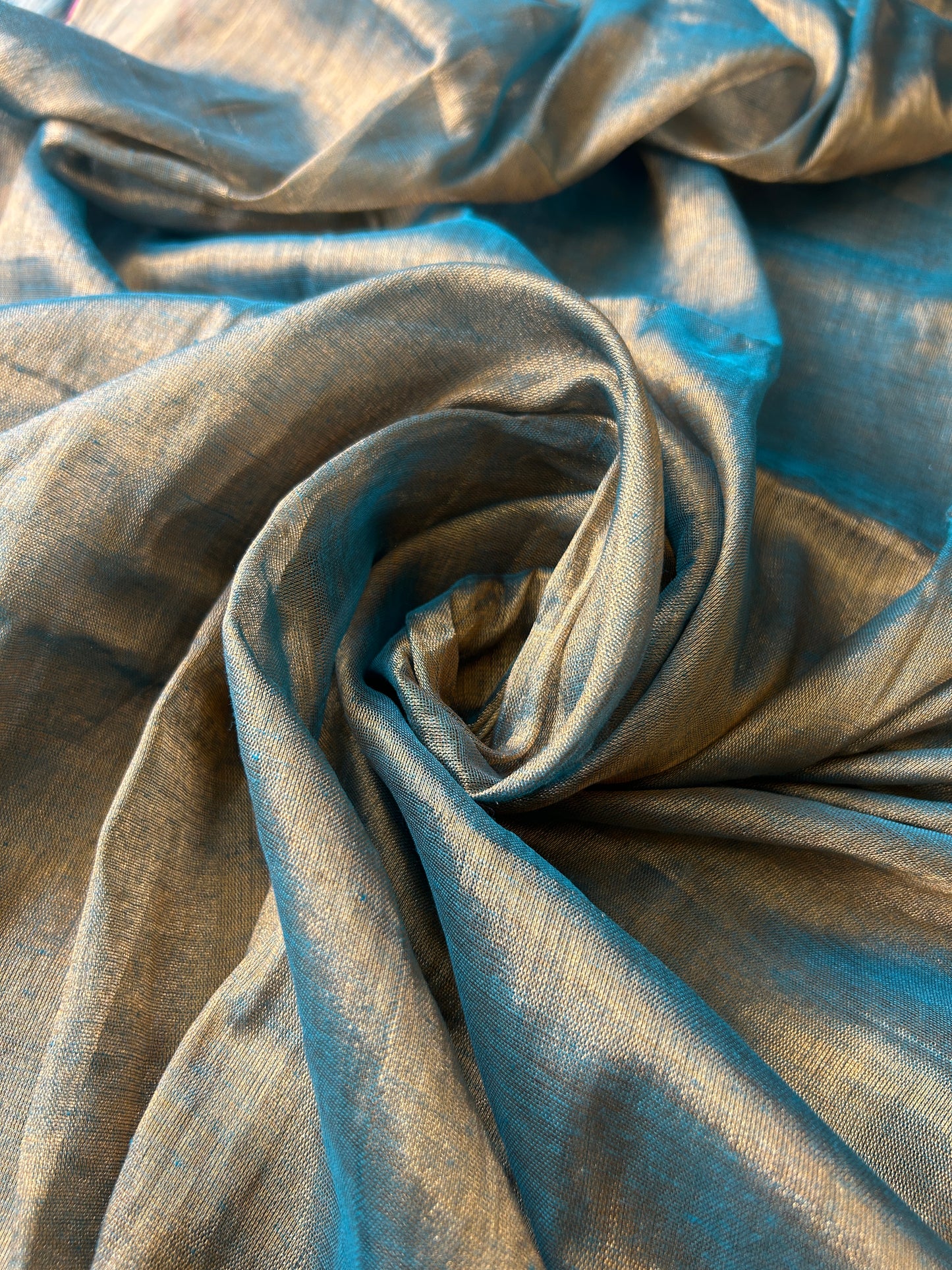 Antique Teal Cotton Tissue Saree