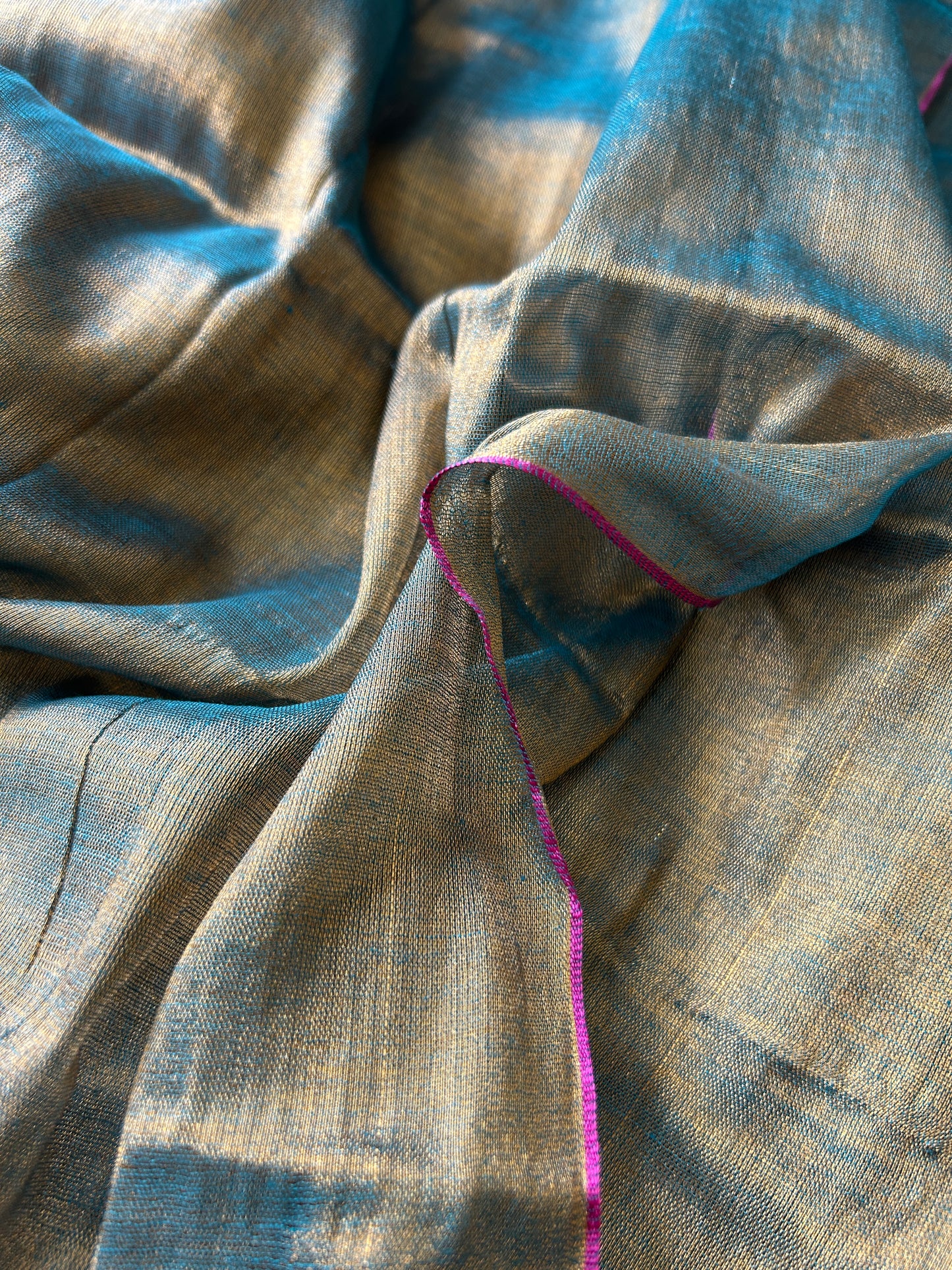 Antique Teal Cotton Tissue Saree
