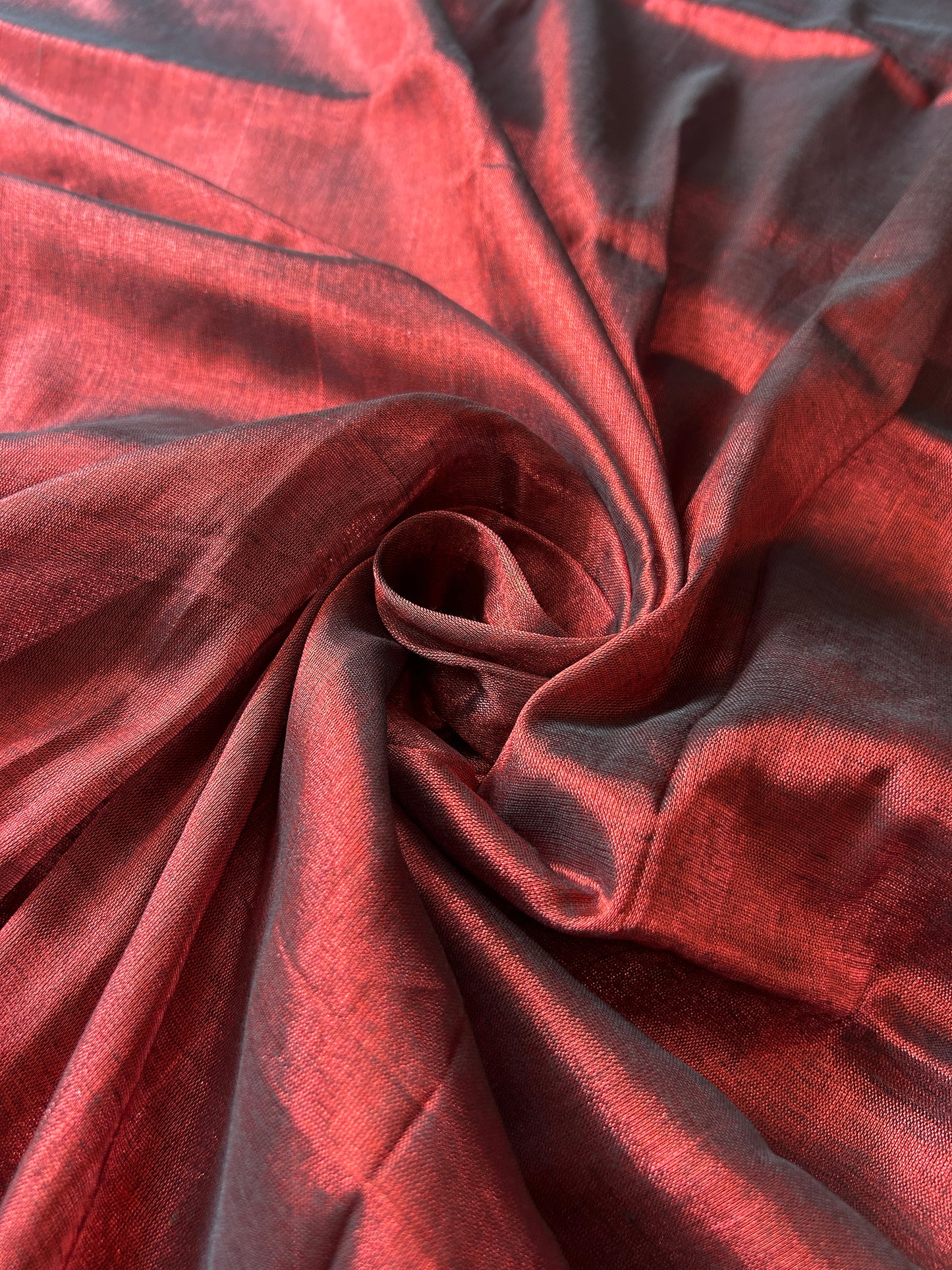 Oxblood Red Cotton Tissue Saree